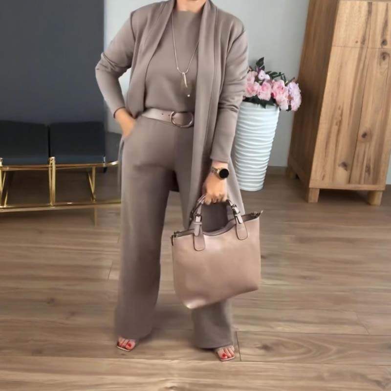 🔥 Last Day For Clearance !⏰Elegant 3-piece set including long cardigan, top and pants💞