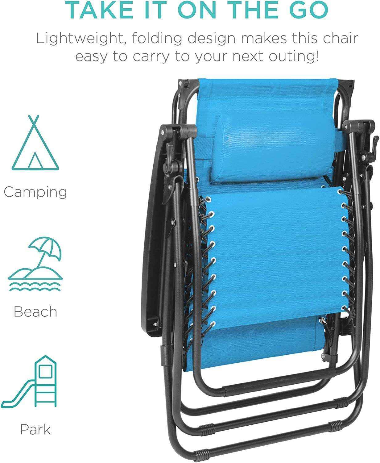 Folding Zero Gravity Outdoor Recliner Patio Lounge Chair w/Adjustable Canopy Shade, Headrest, Side Accessory Tray, Textilene Mesh - Beige