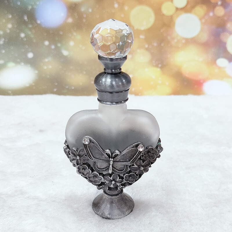 Vintage Antique Silver Butterfly Heart Perfume Bottle