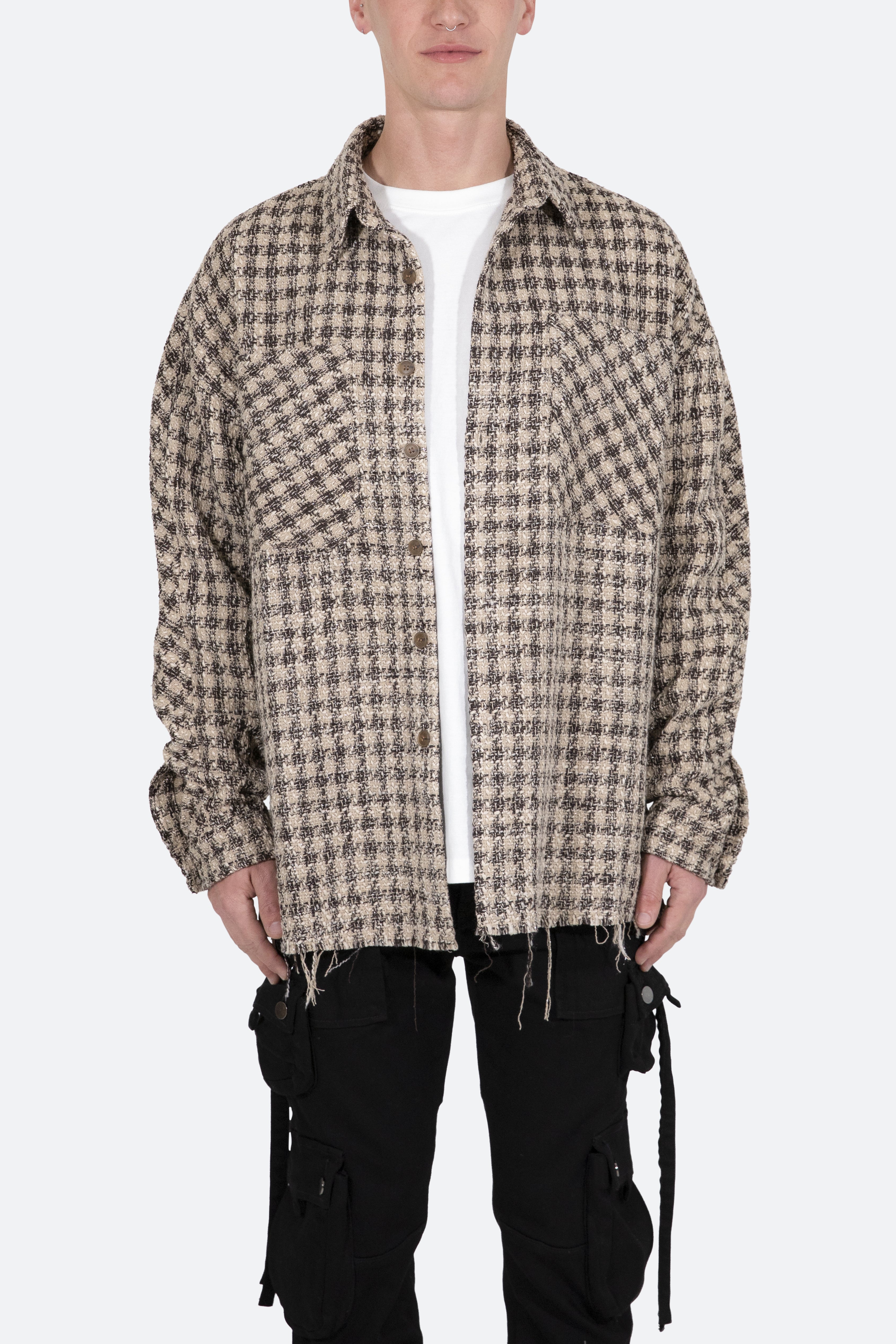 Loose Woven Flannel Shirt - Brown