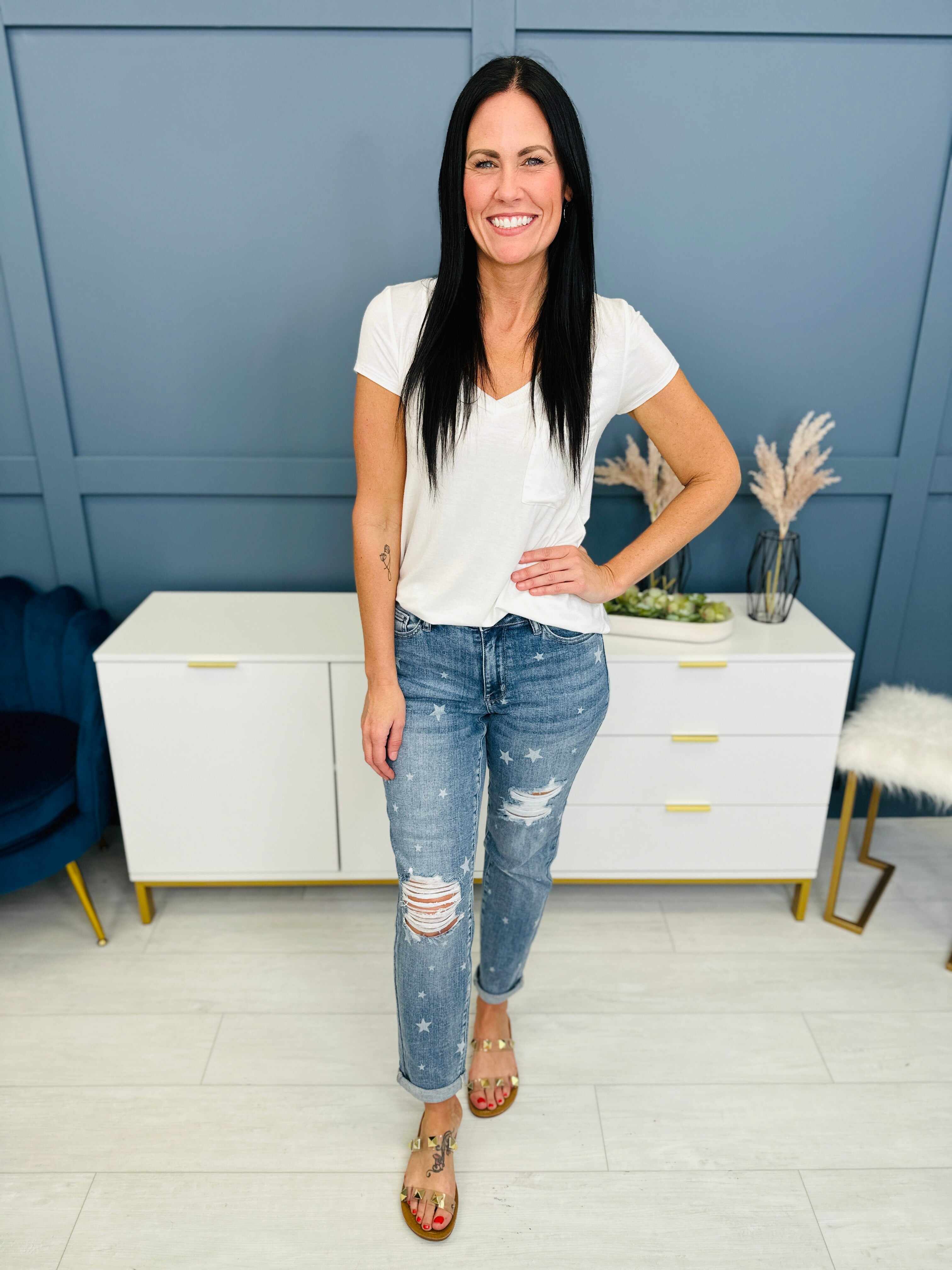 REG/CURVY Be My Lucky Star Cuffed Boyfriend Jeans