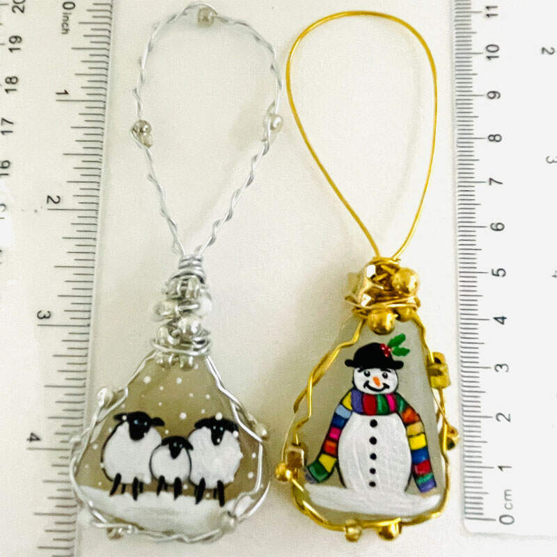 Sea glass hand painted art Christmas tree decorations