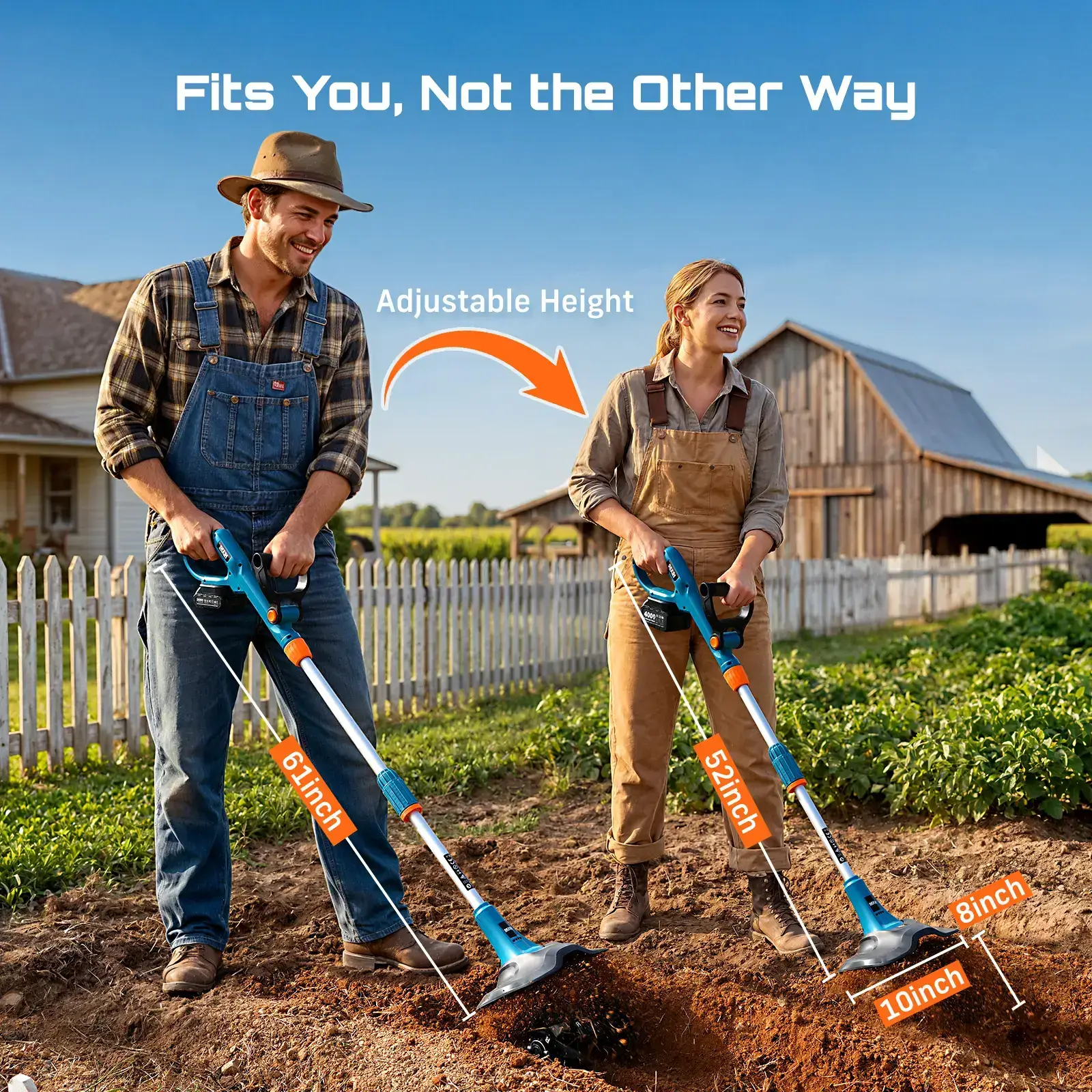 Electric Tiller for Gardening, 360 RPM Rototiller Cordless Cultivator, Total 8000mAh Battery Powered Garden Tiller 4 Pcs Blades for Smooth Tilling