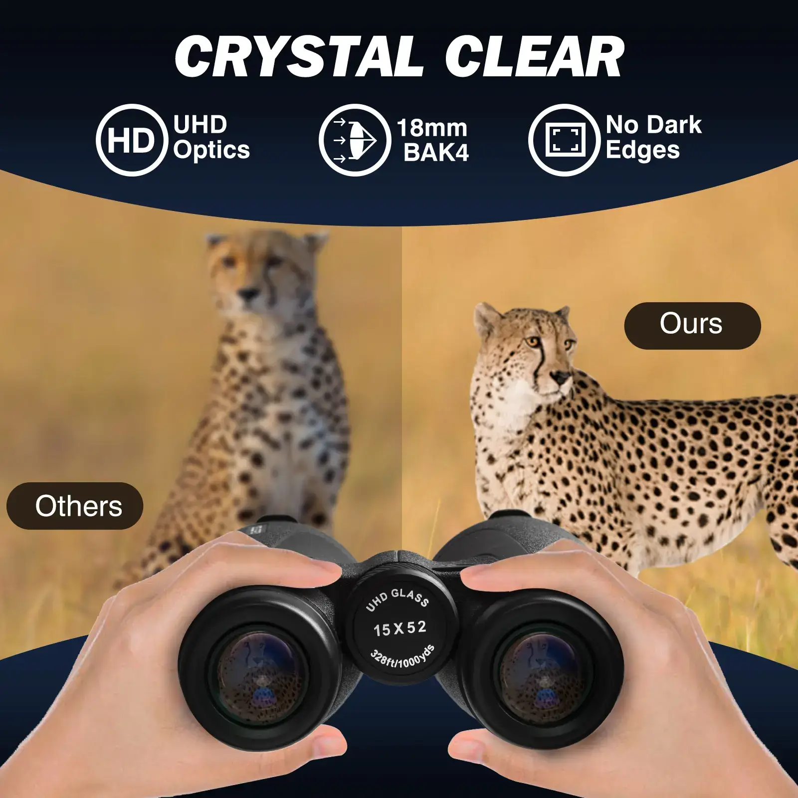 15x52 UHD Binoculars High Magnification for Bird Watching & Distant Details 23mm Large Eyepieces BAK4 Prism for Low Light Nature Lovers Telescopic Hiking Essentials