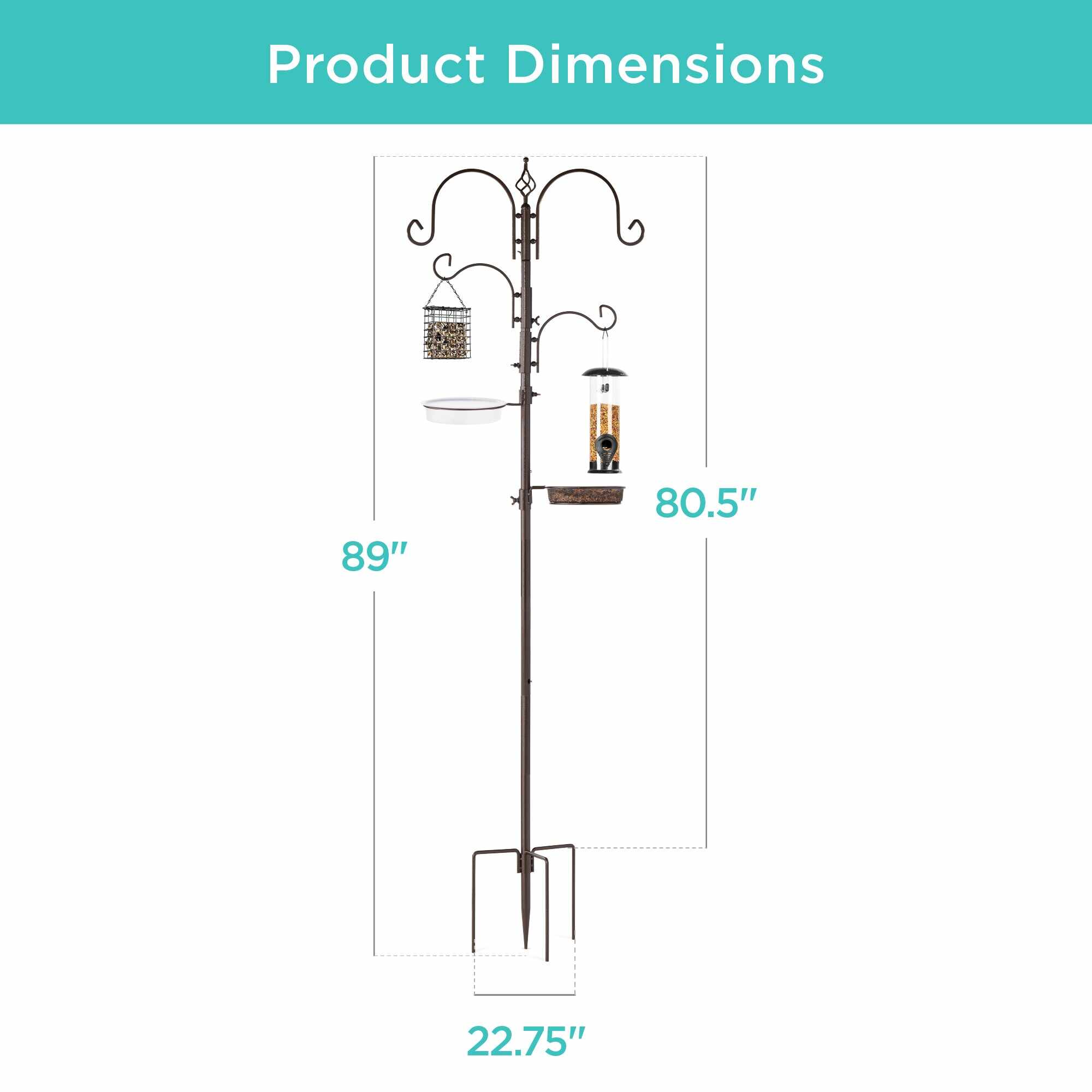 4-Hook Bird Feeding Station, Steel Feeder Stand w/ 2 Bird Feeders - 91in