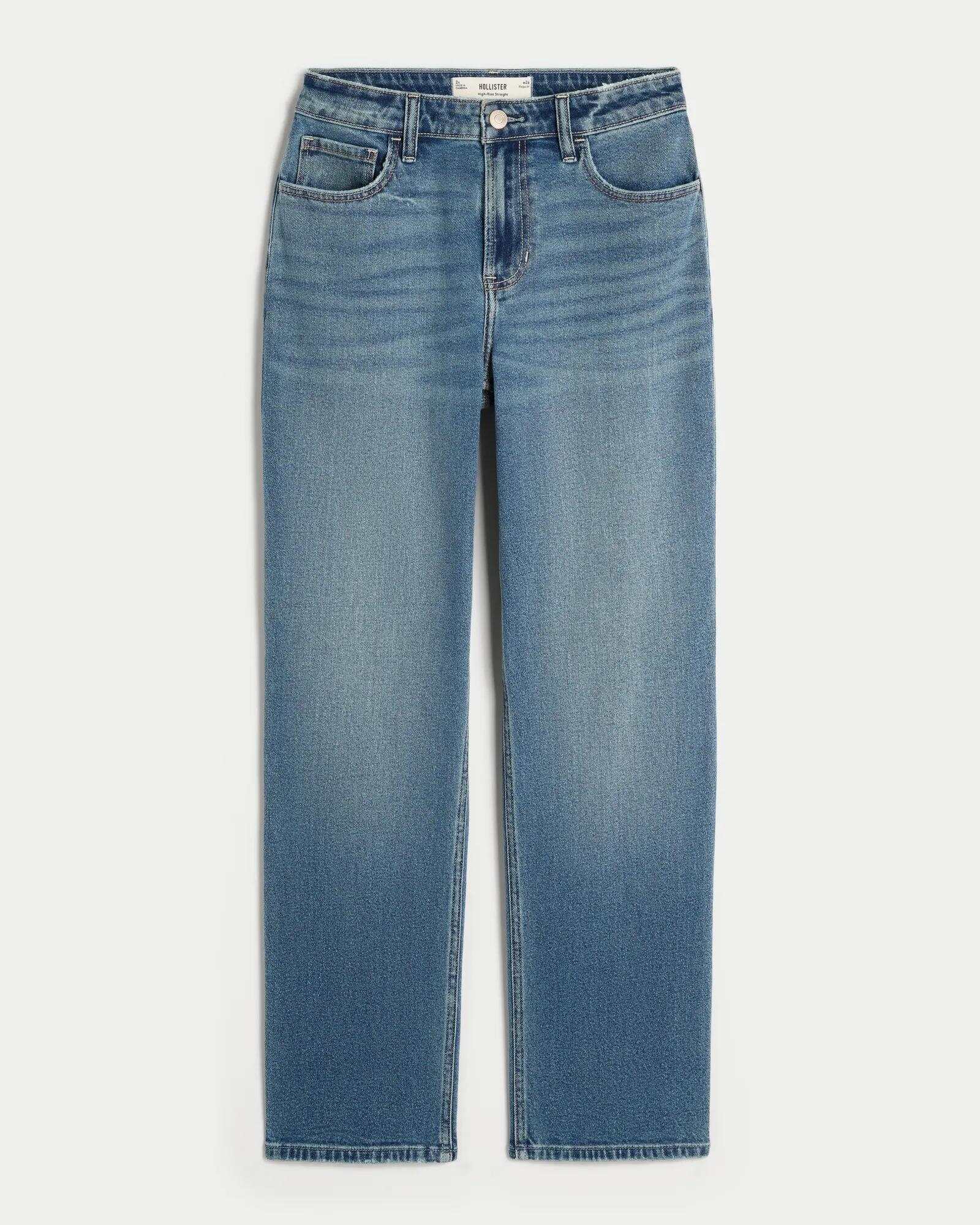 High-Rise Washed Black Straight Jeans