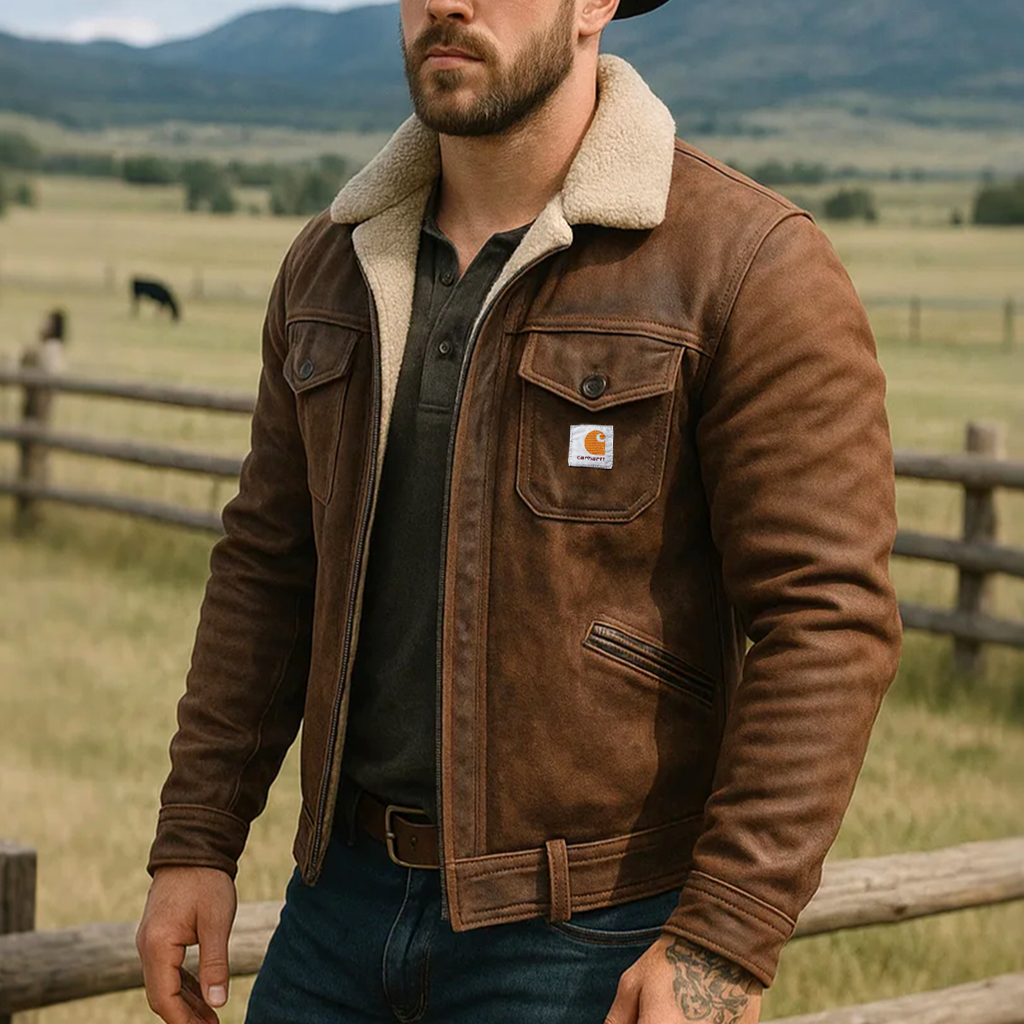 Men's Vintage Brown Suede Leather Sherpa Lining Jacket
