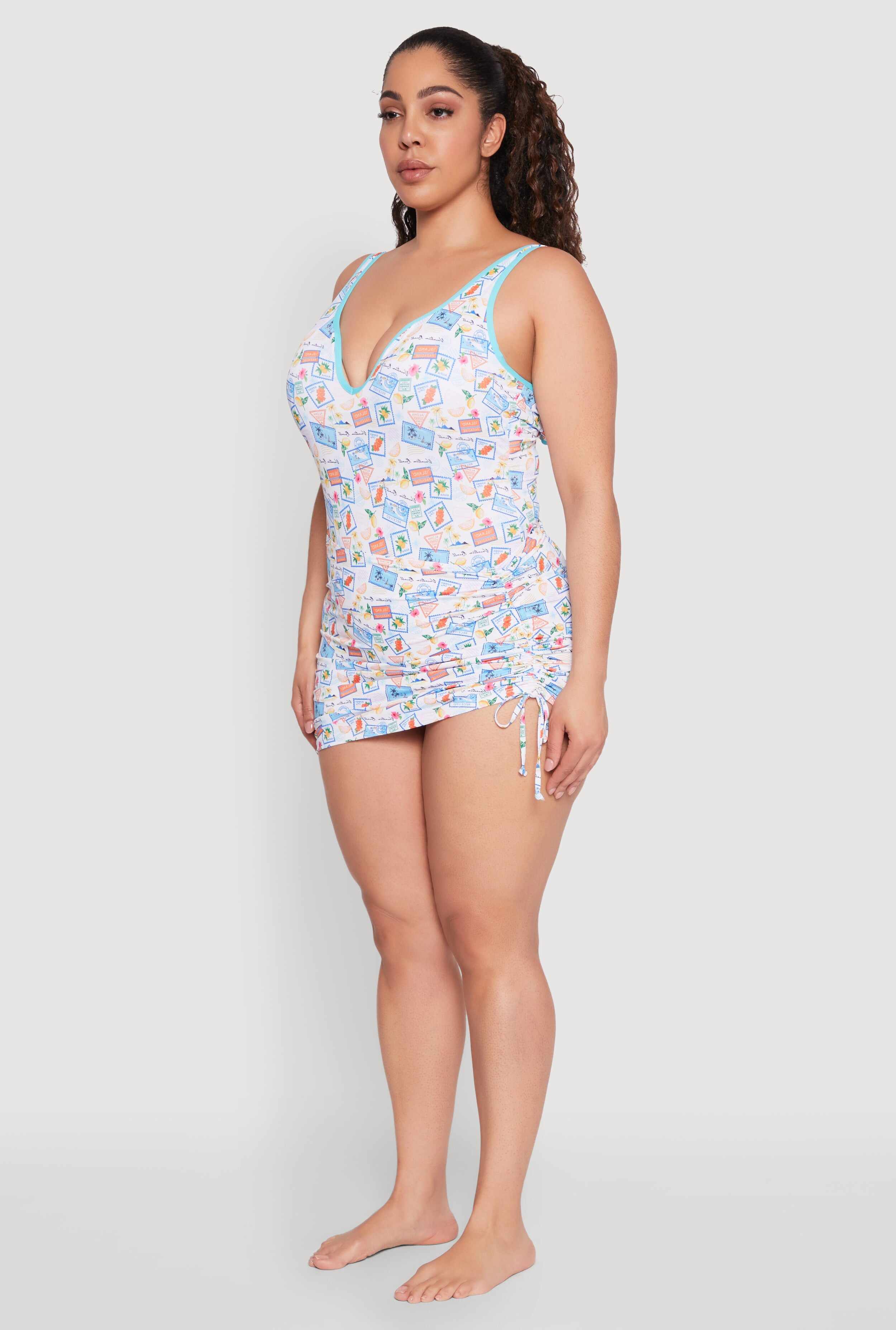 Plus Size Tropical Stamp Print Sarong Cover Up