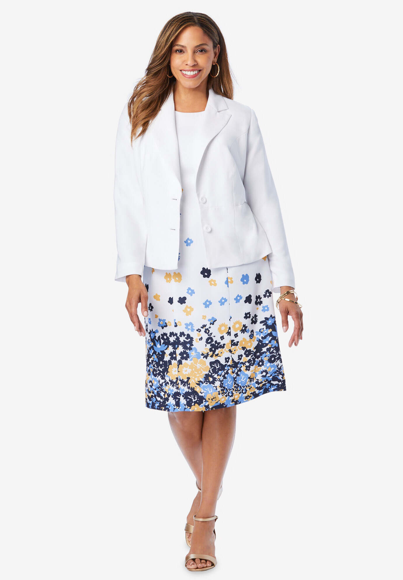2-Piece Stretch Crepe Single-Breasted Jacket Dress