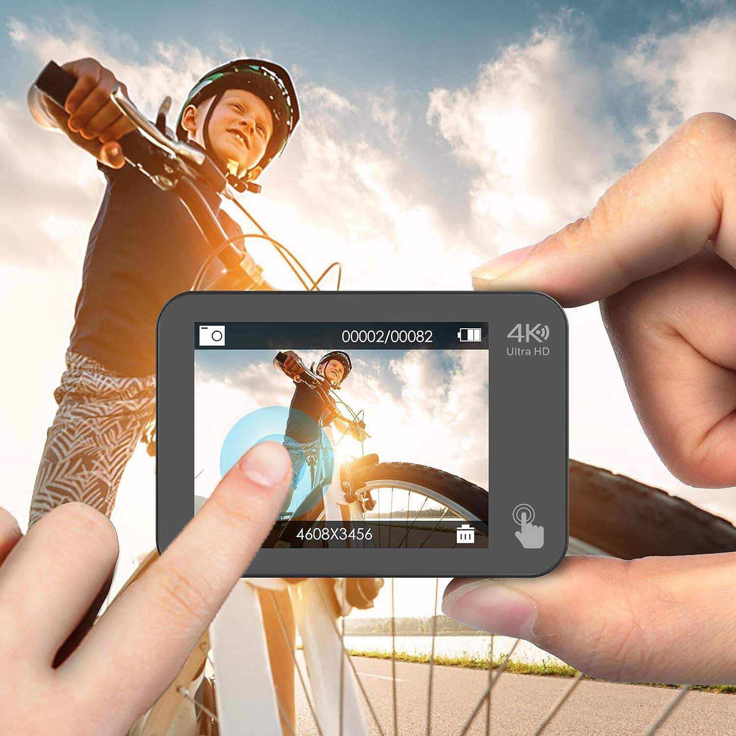 Underwater Camera,24MP 40m WiFi Dual Color Screen Action Camera 4K For Snorkeling Sports,Waterproof Camera with Bike Helmet,EIS Stabilization,170° Wide Angle,4X Zoom,2 Batteries and Mounting Kits