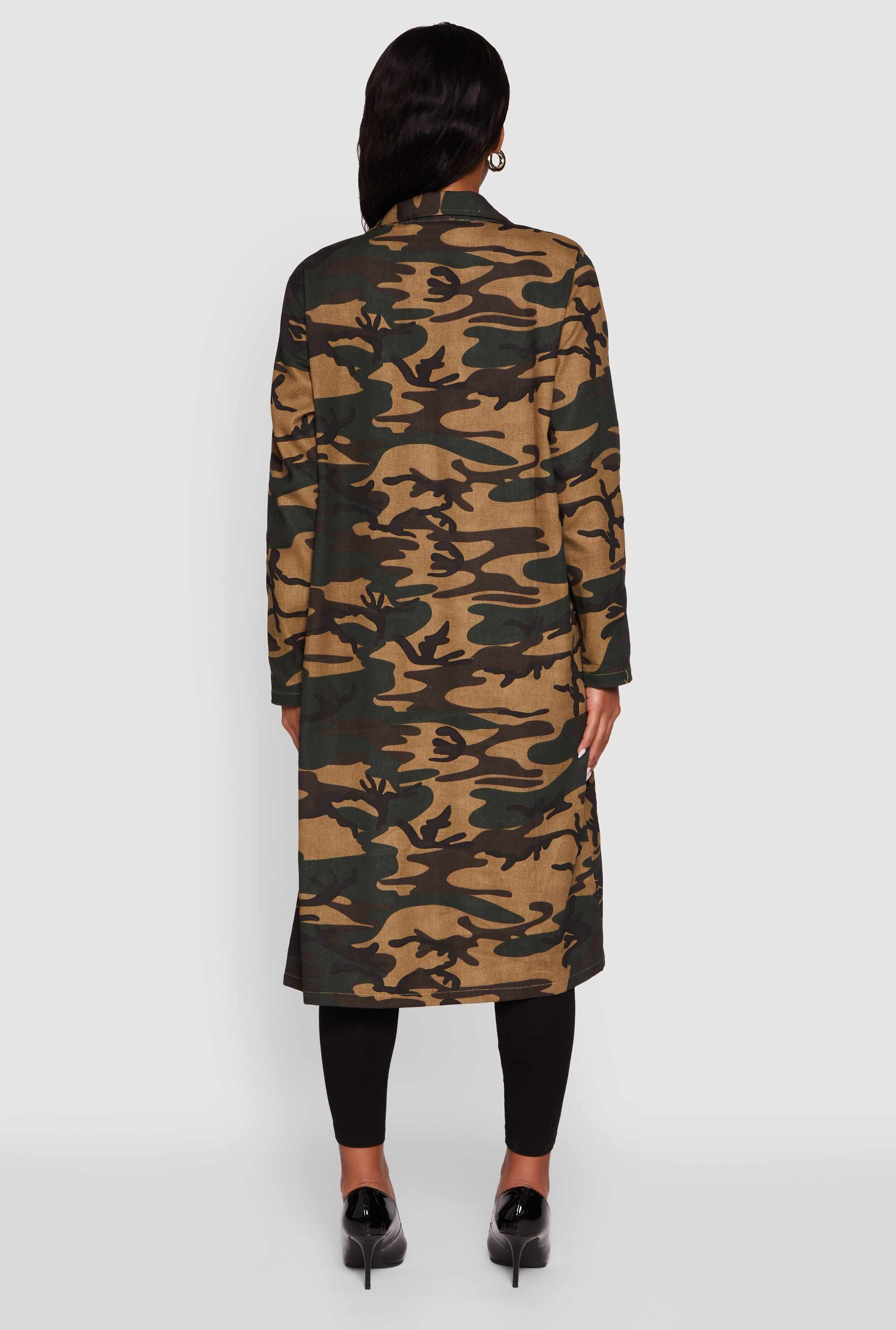 Camouflage Open Front Trench Coat