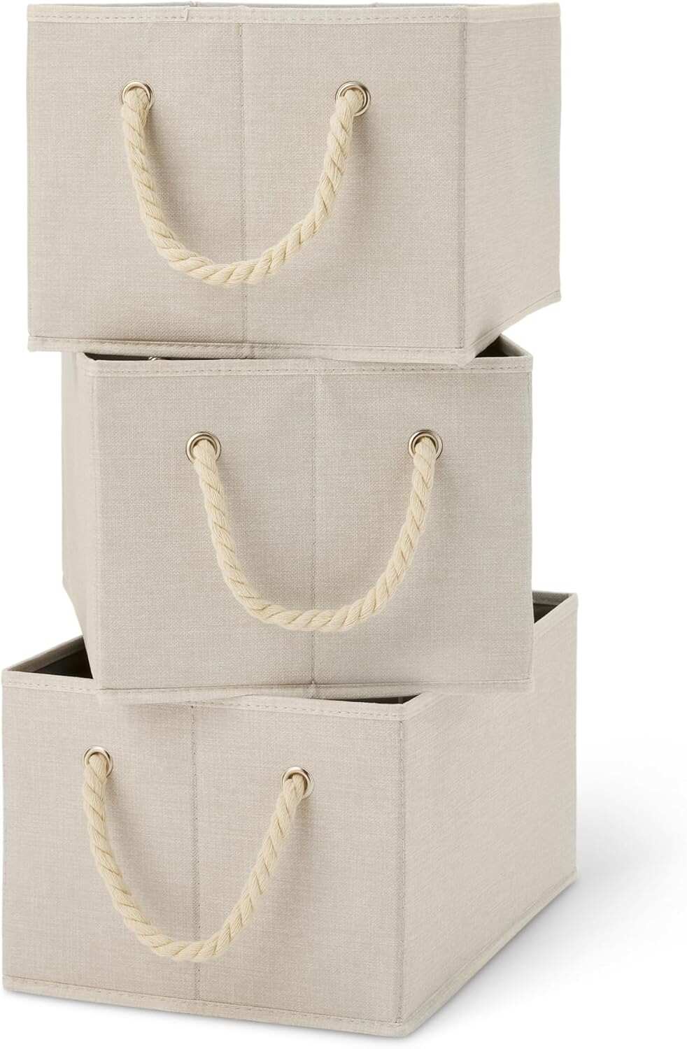 Amazon Basics Foldable Storage Bins with Rope Handles, Closet Organizers, Storage Baskets for Organizing, Large, Charcoal, 3-Pack
