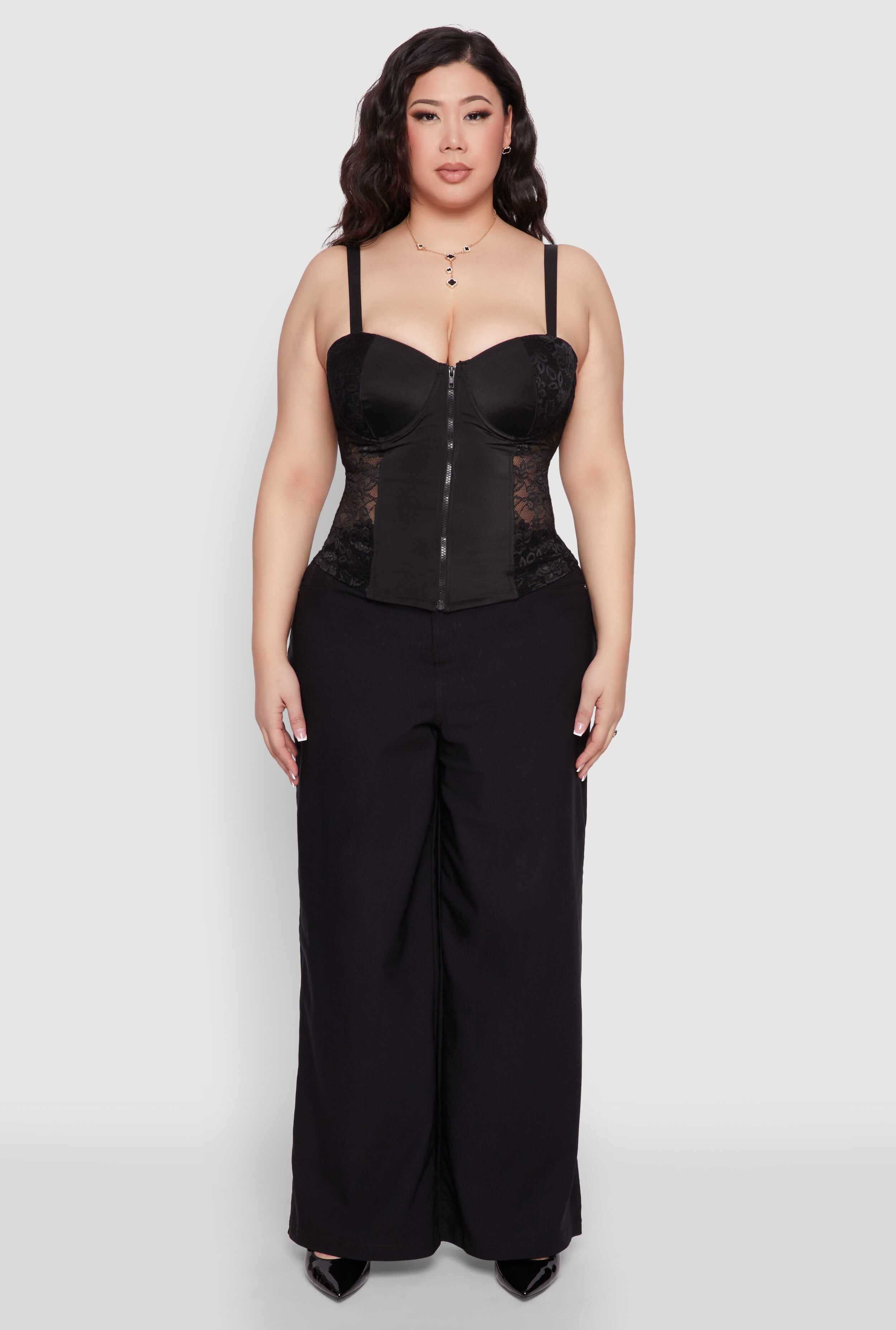 Plus Size Zip Up Lace Bustier Top