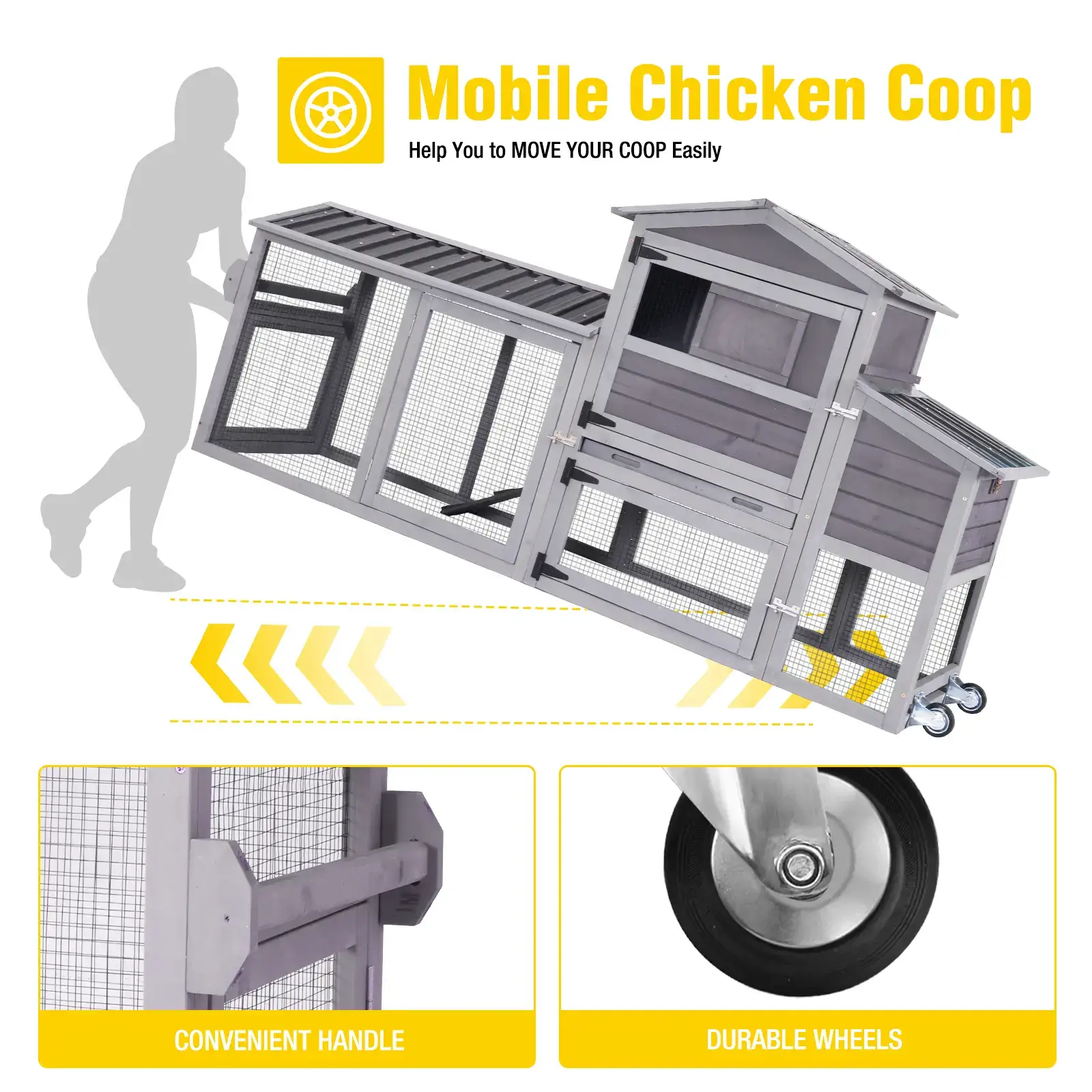 AIR61 Mobile Chicken Tractor for 2-3 Chickens( Inner Space 18.47ft²),Chicken Coop,Duck Coop