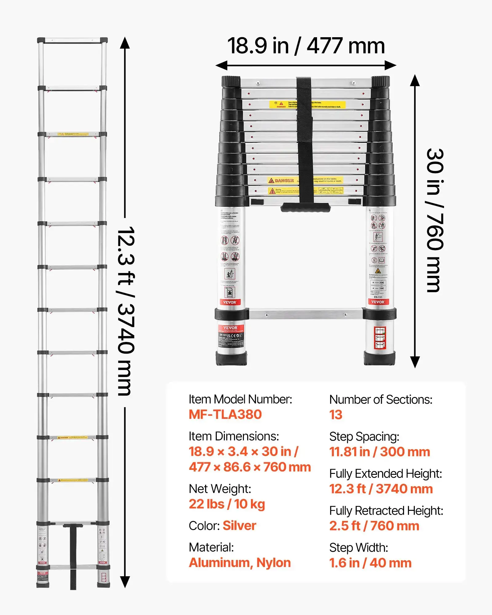 Telescoping Ladder - 400 LBS Capacity, Portable & Safe