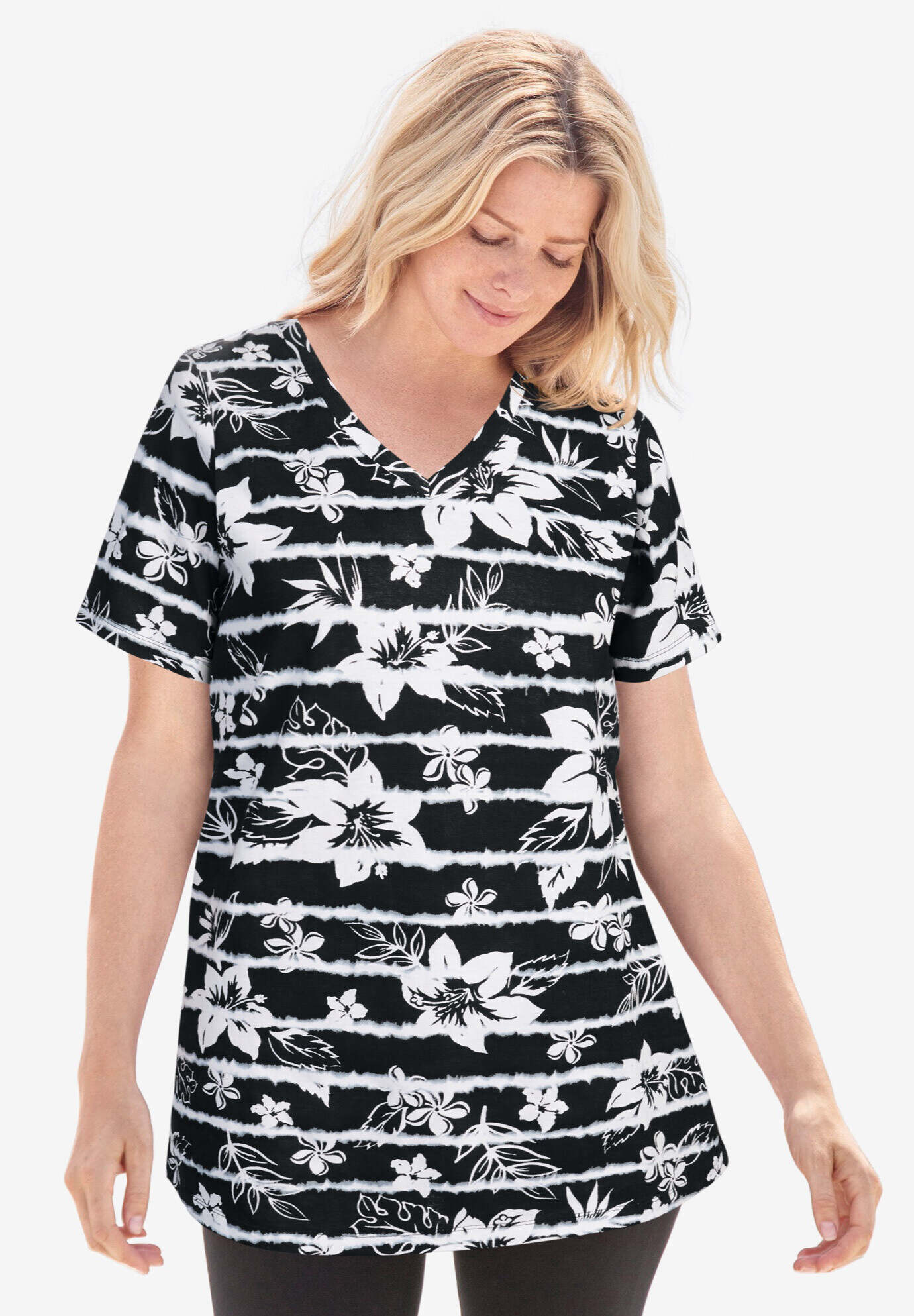 Perfect Printed Short-Sleeve V-Neck Tee