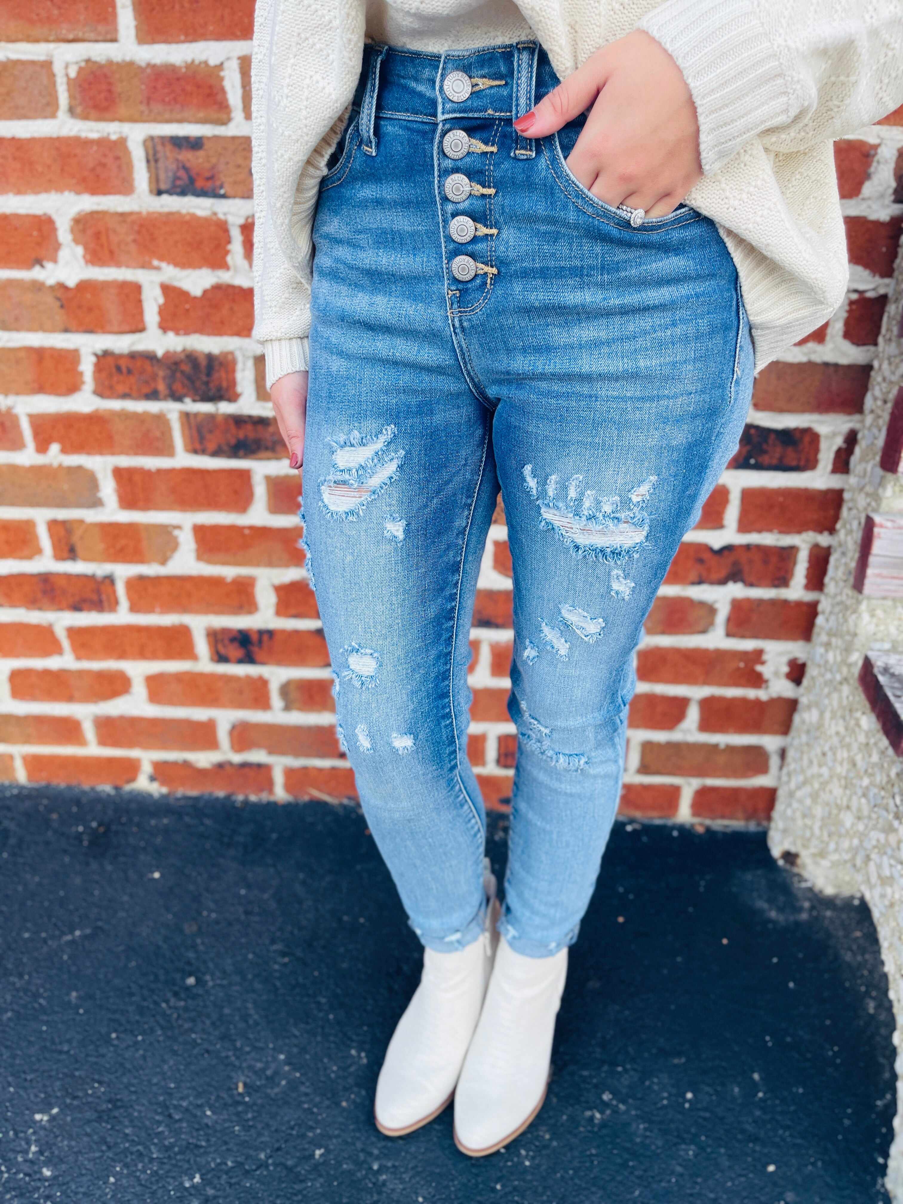 RESTOCK! PLUS/REG Cute As A Button Fly Skinny Jeans