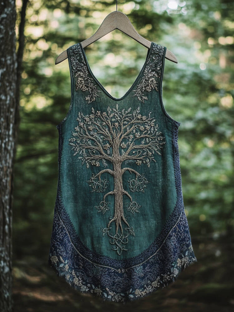 Boho Viking Tribal Celtic Knot Life Of Tree Patchwork Art Sleeveless Tank Top