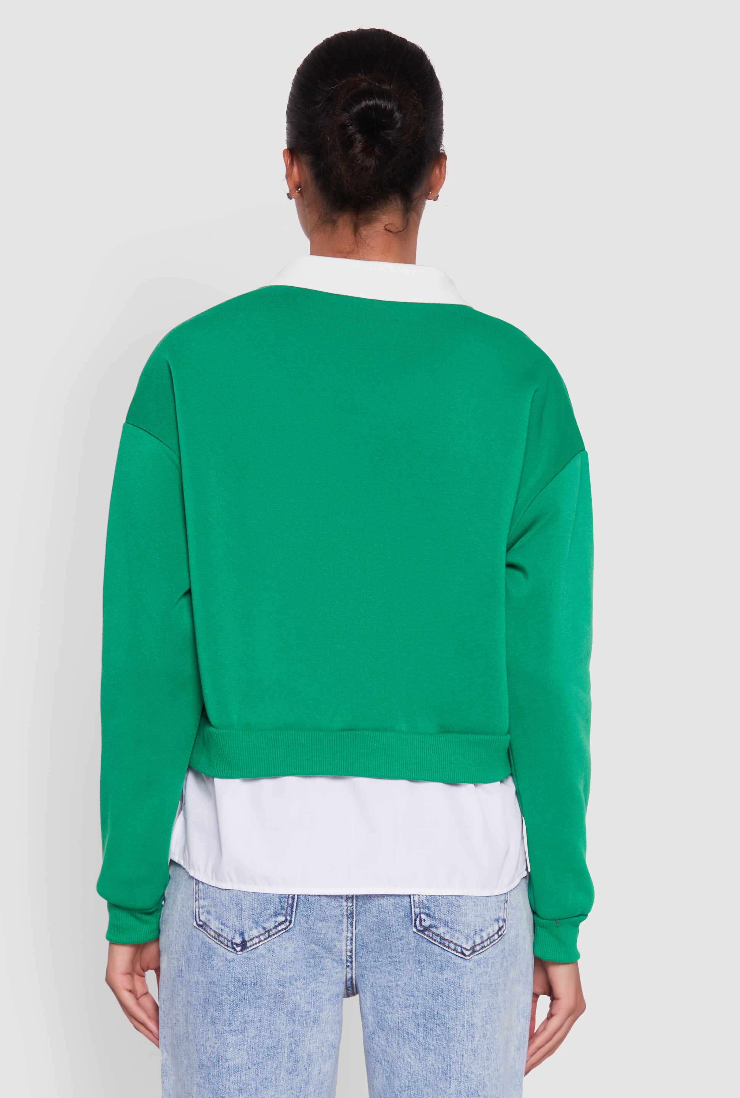 Shirt Collar Layered Look Patch Graphic Sweatshirt