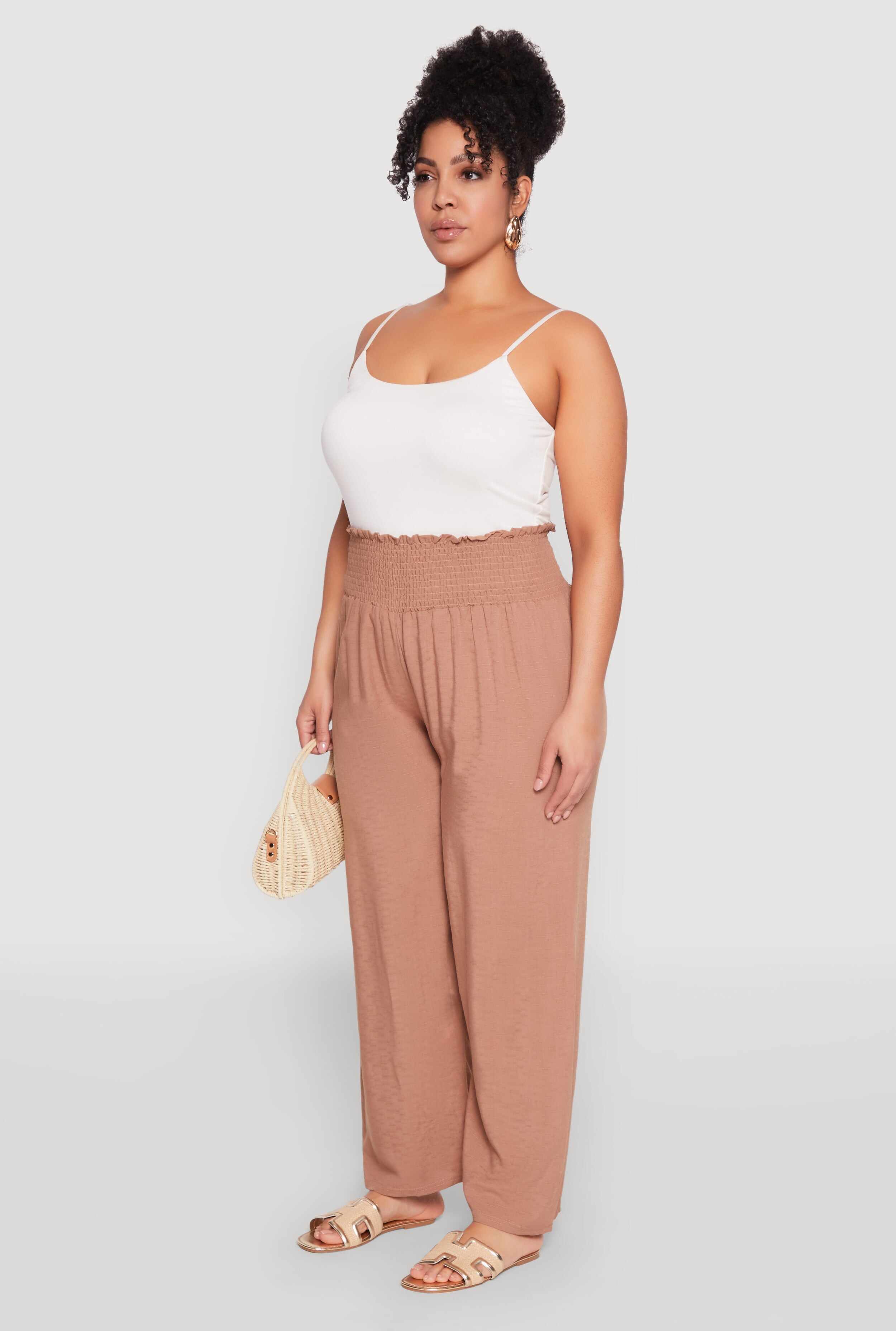 Plus Size Smocked High Waisted Pants