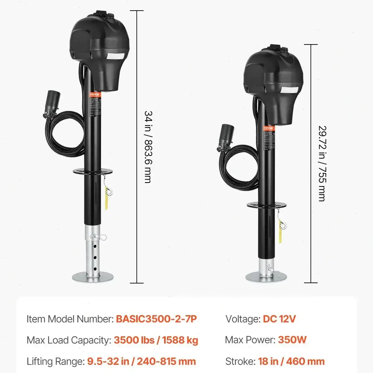 Electric Trailer Jack,  5000 lbs, Heavy Duty RV Electric Power Tongue Jack with 7-pin Connector, Manual Crank Handle & Weatherproof Jack Cover, 10