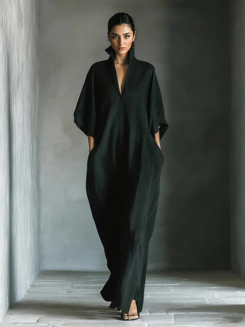 Elegant High-Neck Batwing Sleeve Maxi Dress