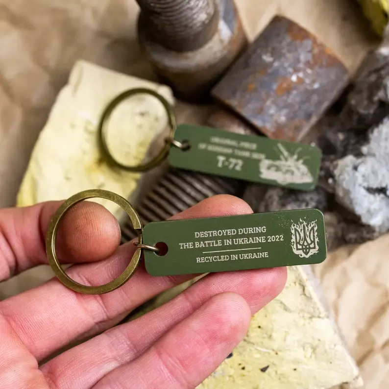 Piece of Russian Tank Memorial Keychain