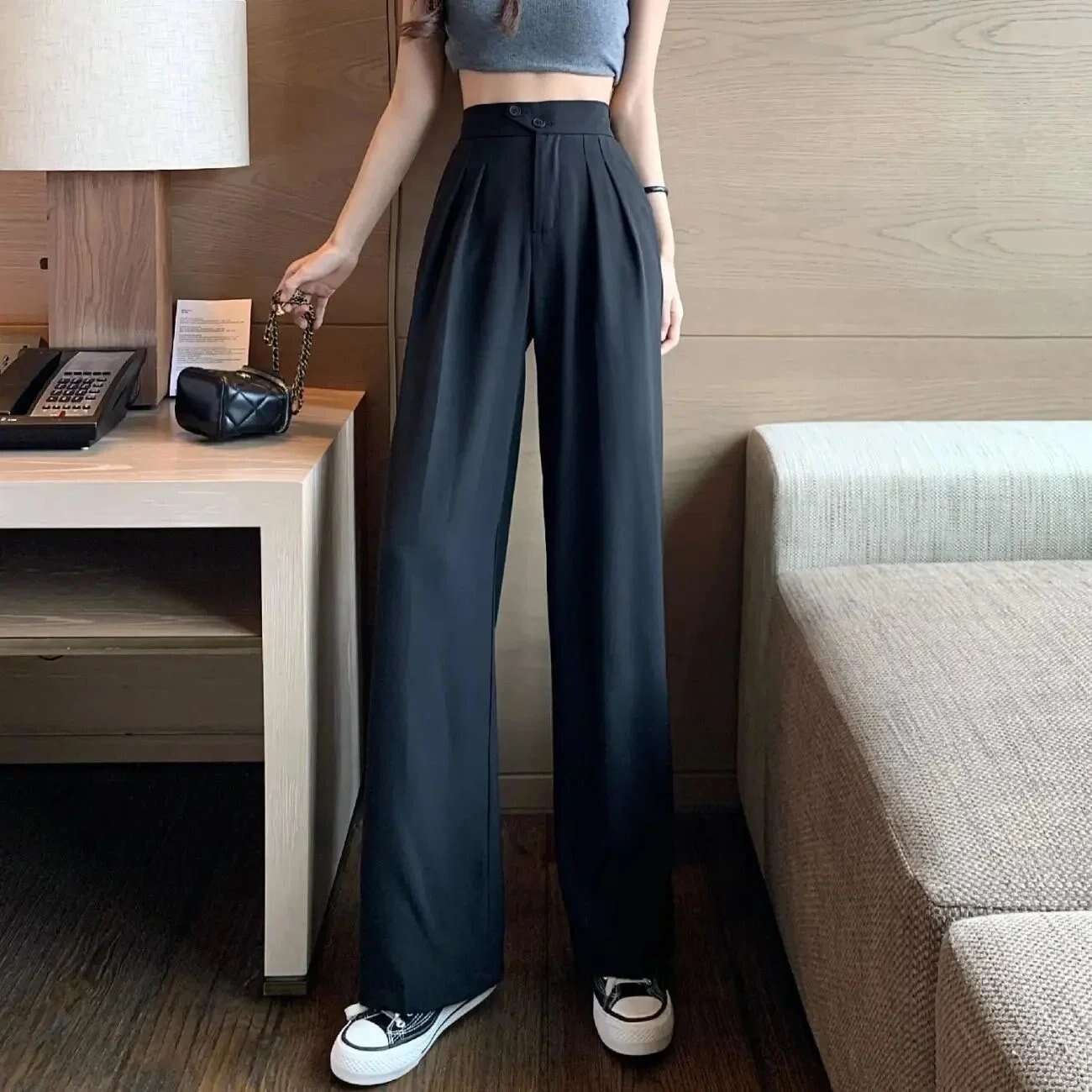 🔥2025 New Figure-flattering versatile high-waisted wide leg trousers