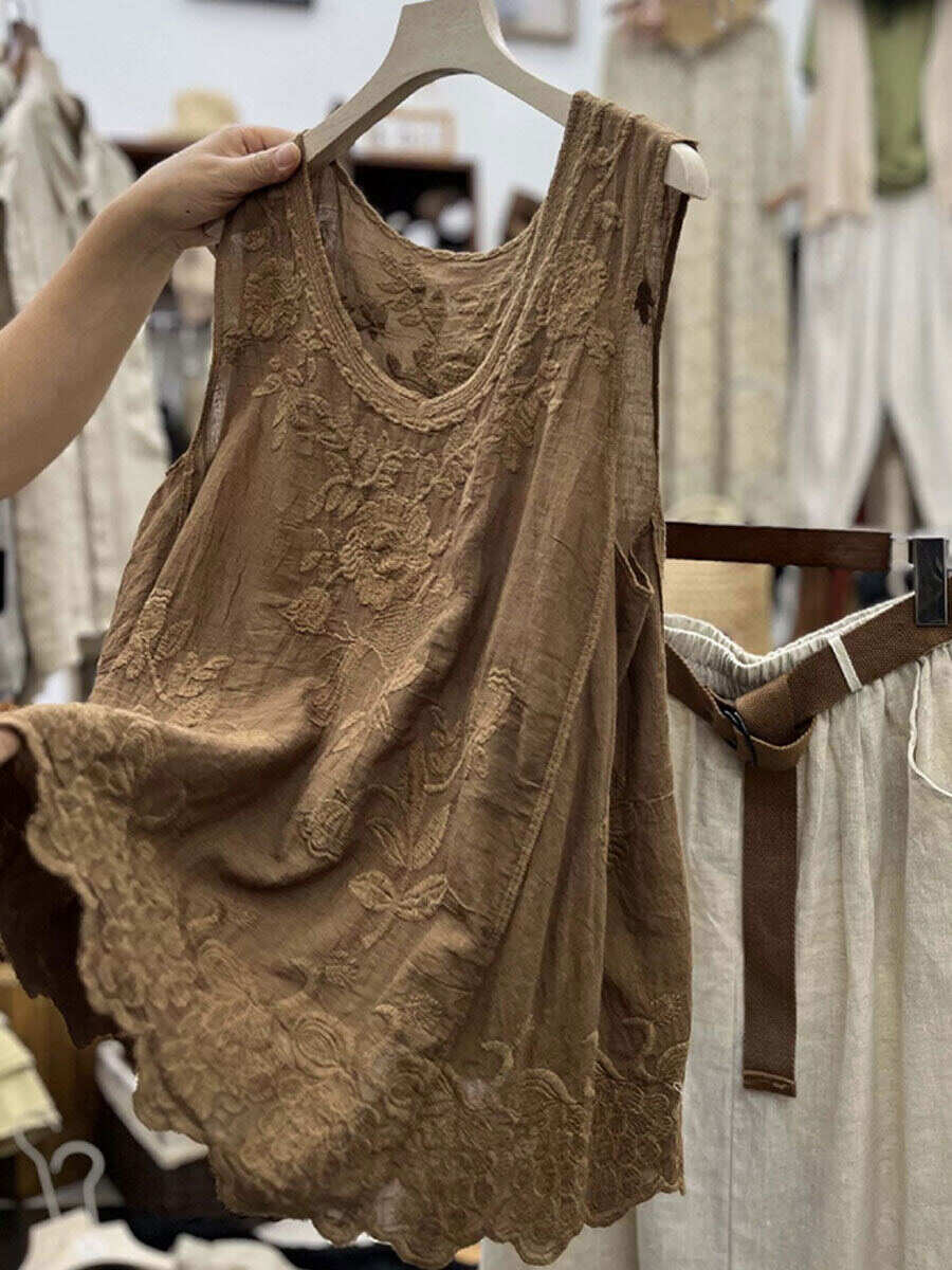 🔥Summer Arrivals🌟Women's Vintage Lace Sleeveless Cotton And Linen Vest Top
