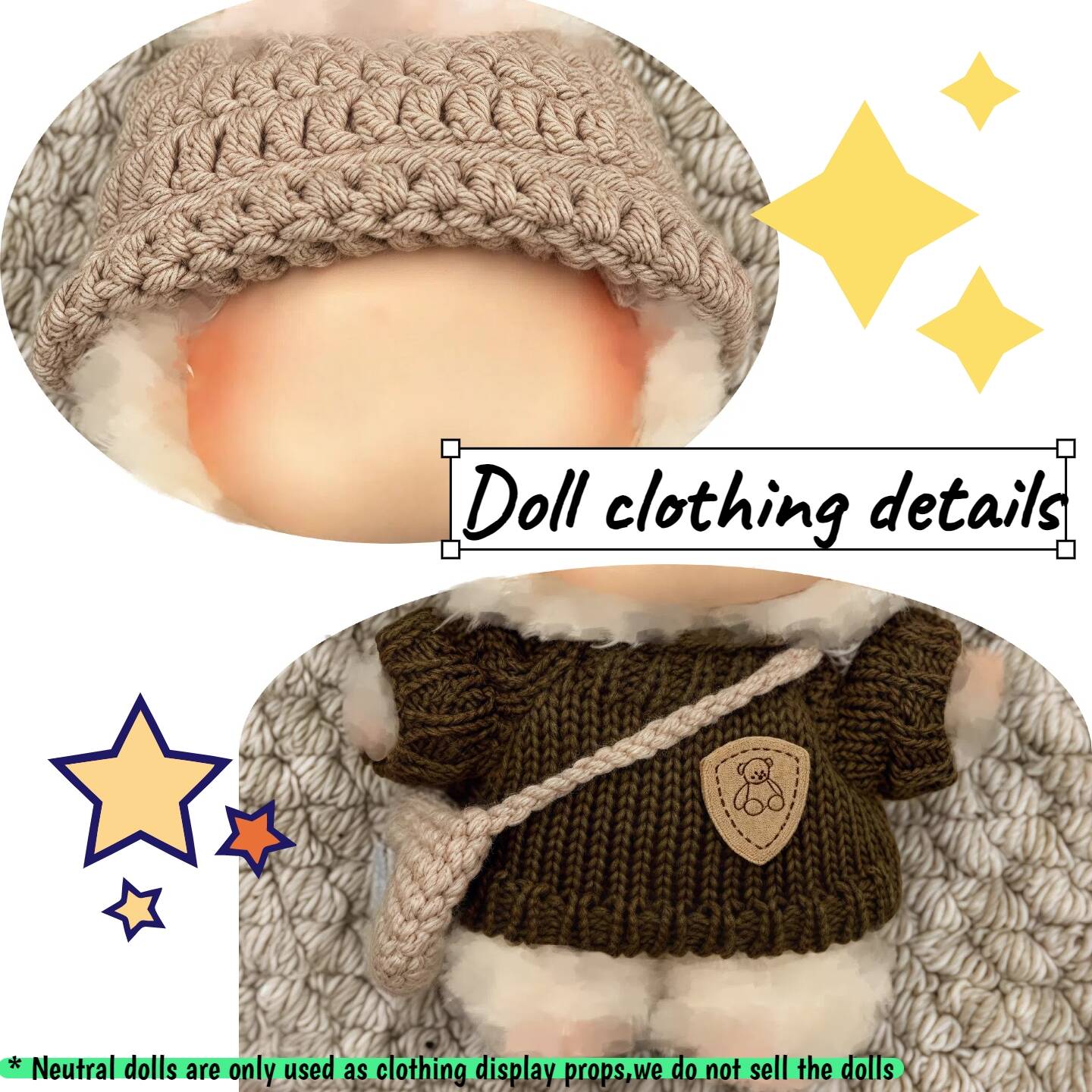 3-Piece Handcrafted Crochet Doll Clothes - Premium Dolls Outfit with Accessories, Hand Crocheted Hat, Sweaters, Bag