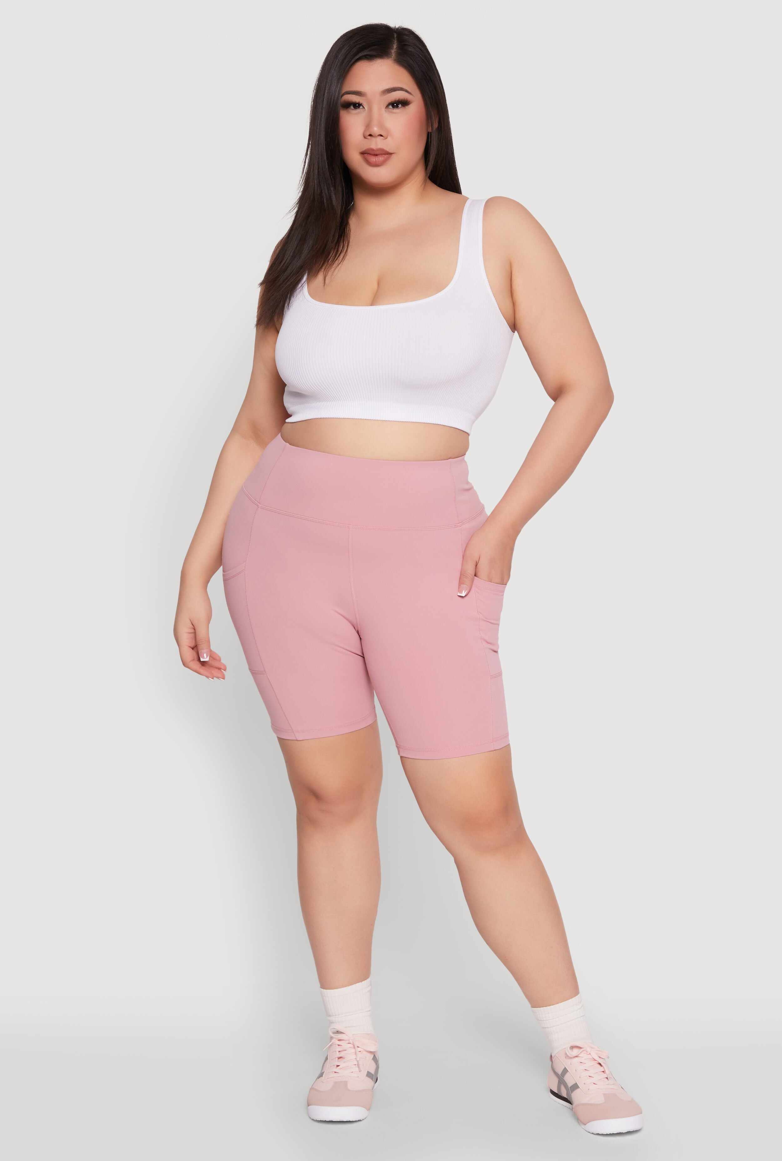 Plus Size Cell Phone Pocket Snatched Bike Shorts