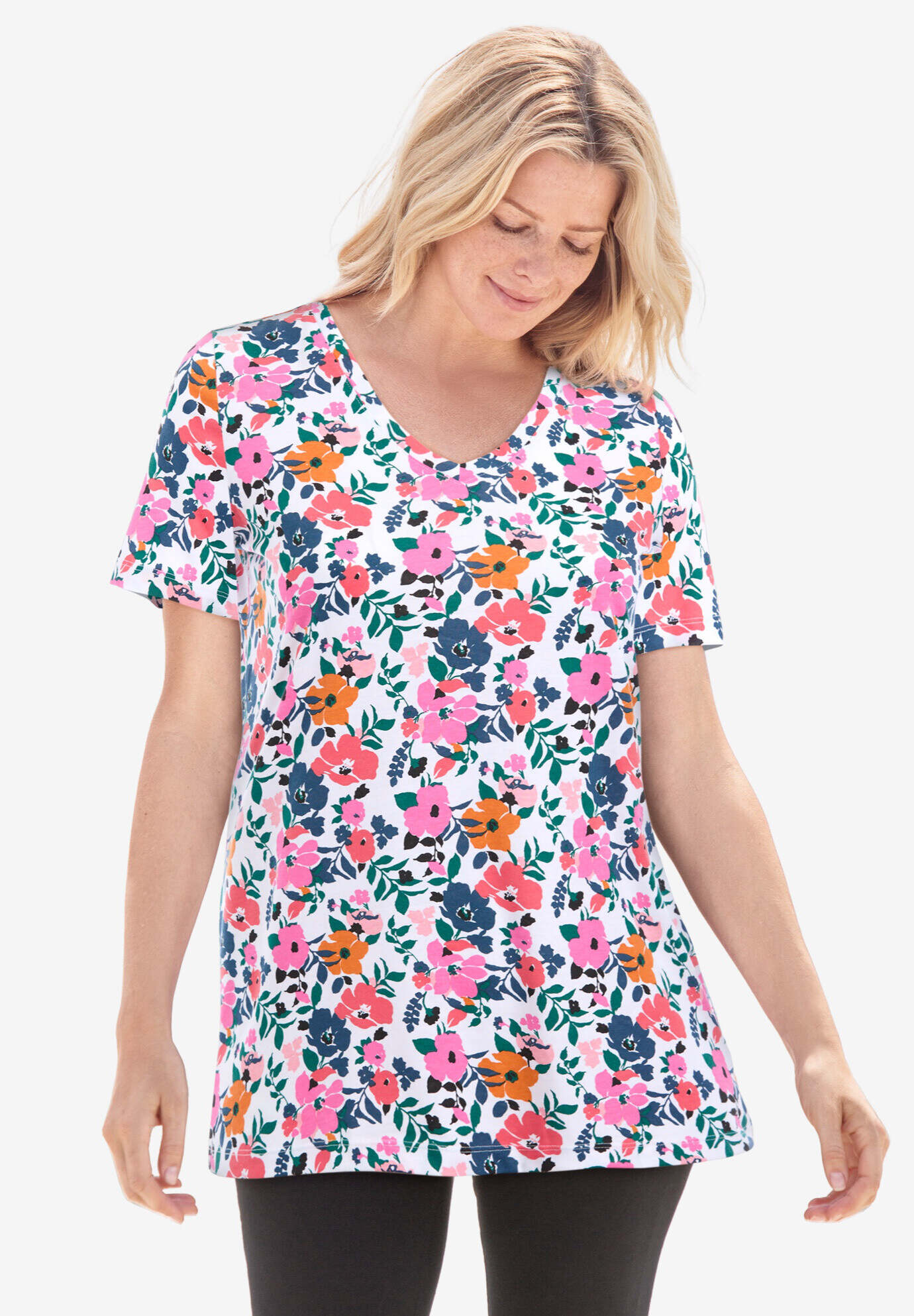 Perfect Printed Short-Sleeve V-Neck Tee