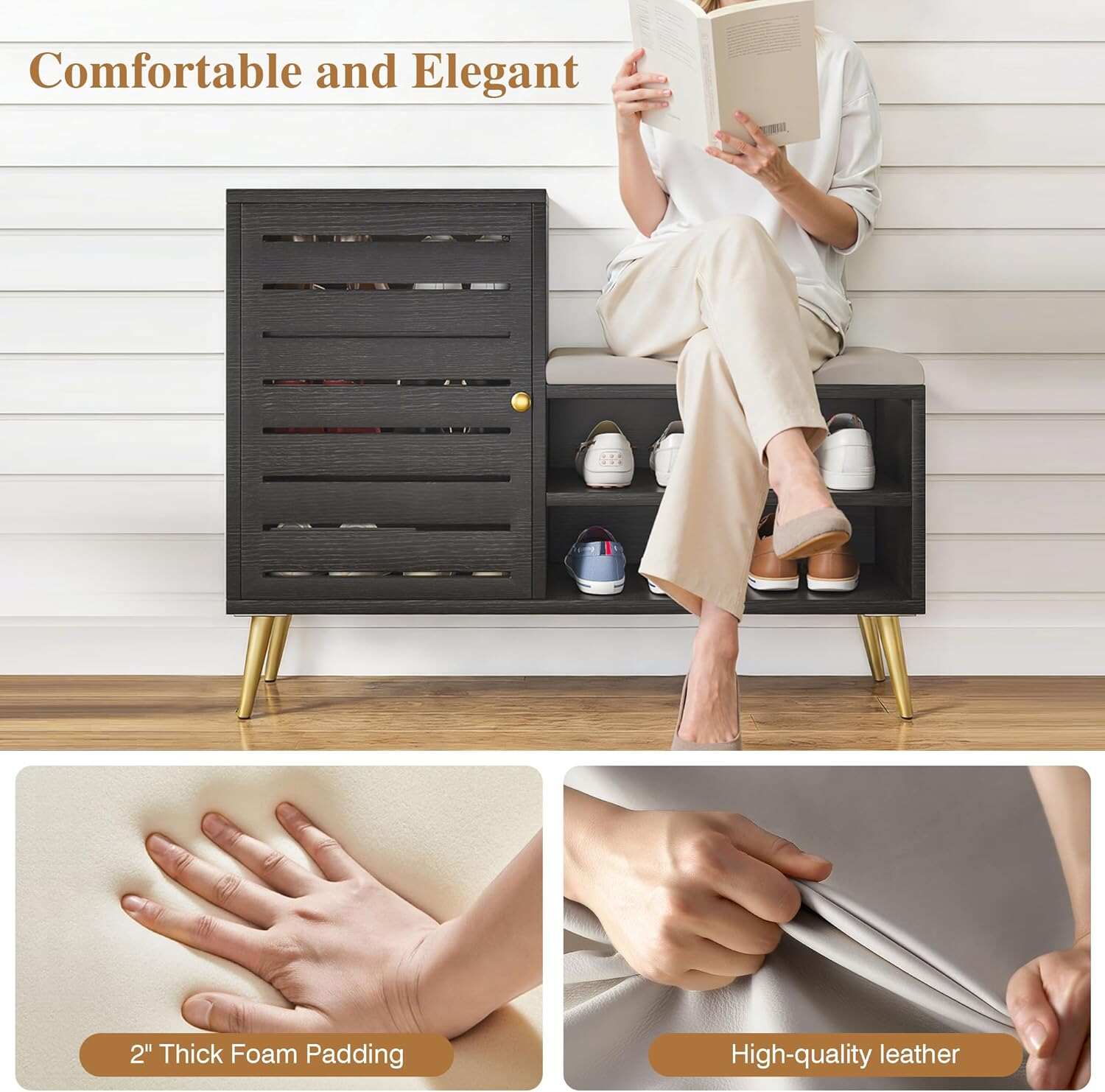 VECELO Shoe Storage Bench with Door&Shelf