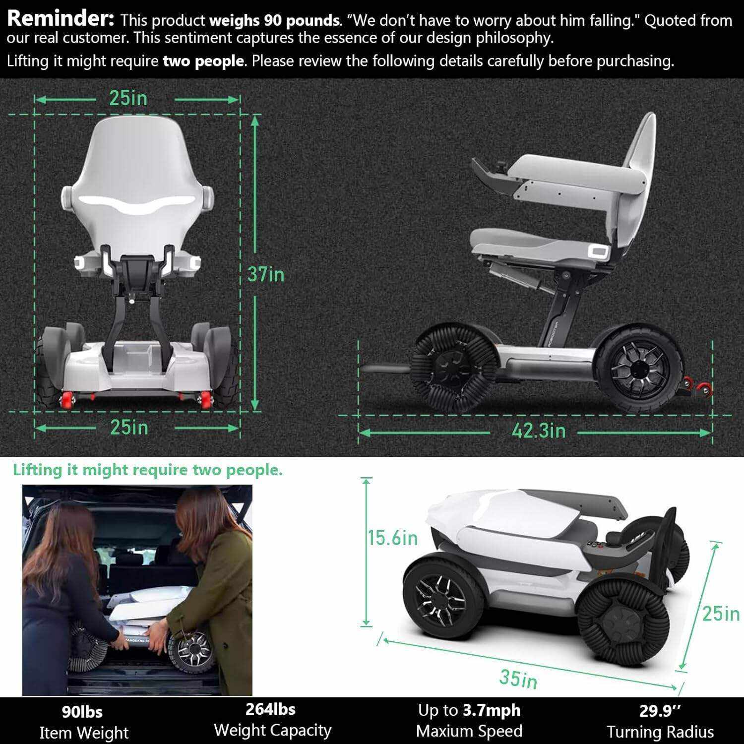 Power Electric Wheelchair for Adults 360°Intelligent Omnidirectional, Automatic Folding Installation-Free APP/Joystick Control Powerful Dual Motor Foldable Portable Motorized Powered Mobility Scooters