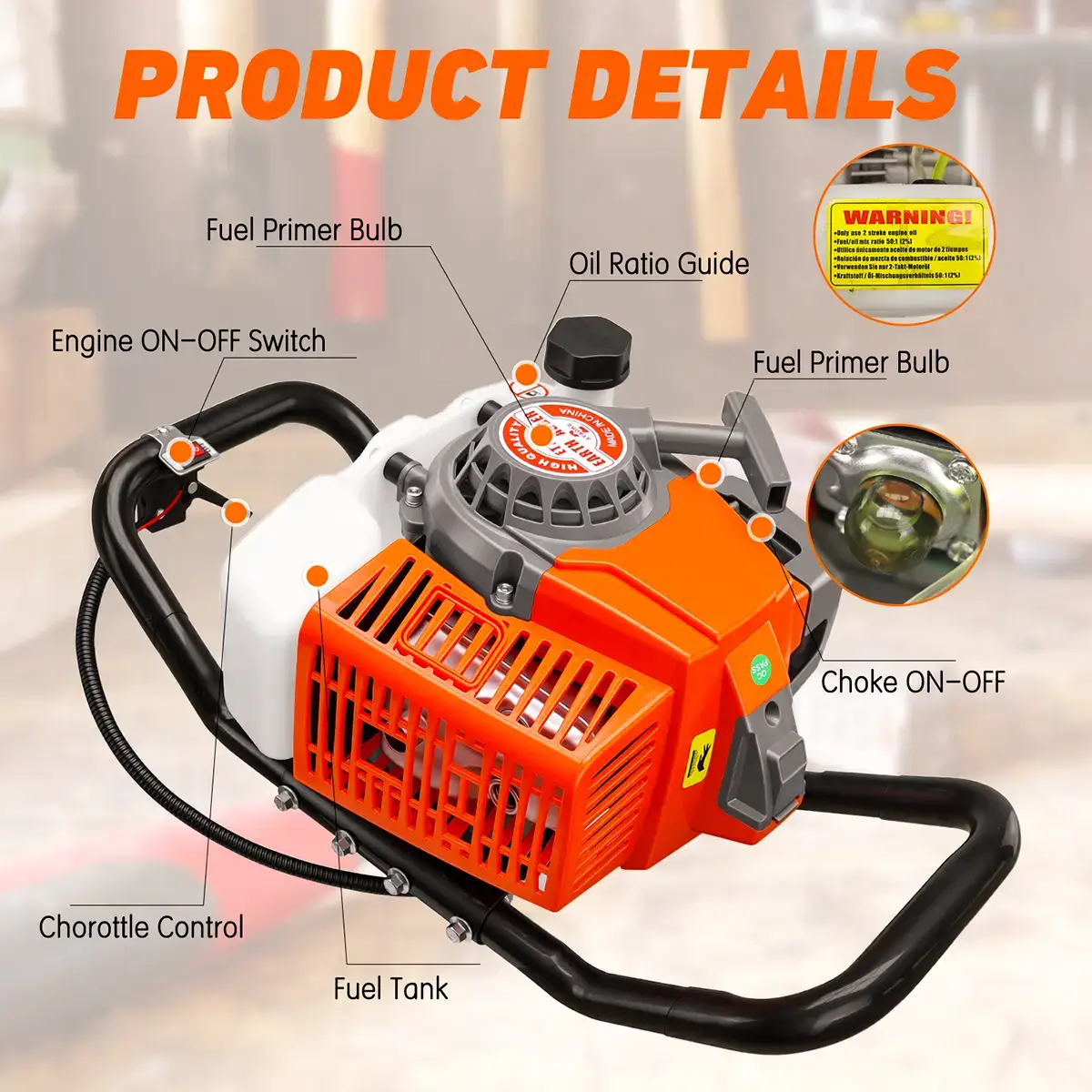 72CC 2-Stroke Gas Powered Earth Auger Post Fence Hole Digger Equipped with multiple sizes of drill bit combinations, Petrol Drill Borer for Garden & Lawn, Digging