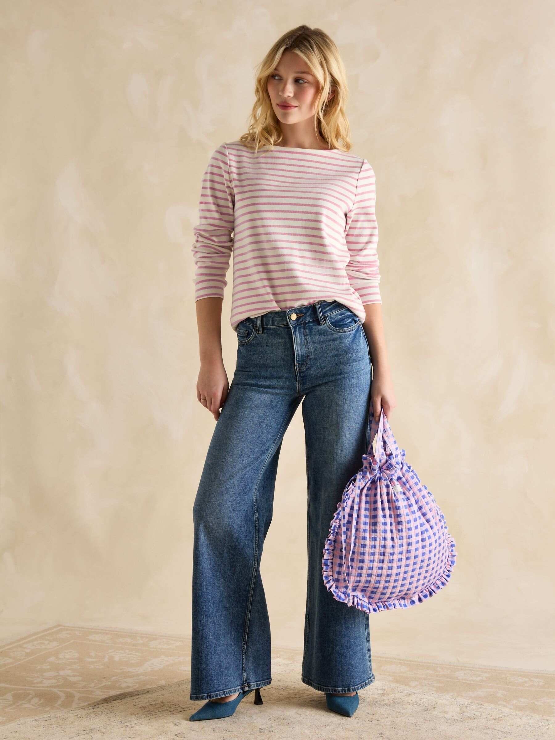 Harbour Lilac/White Boat Neck 100% Cotton Breton Top