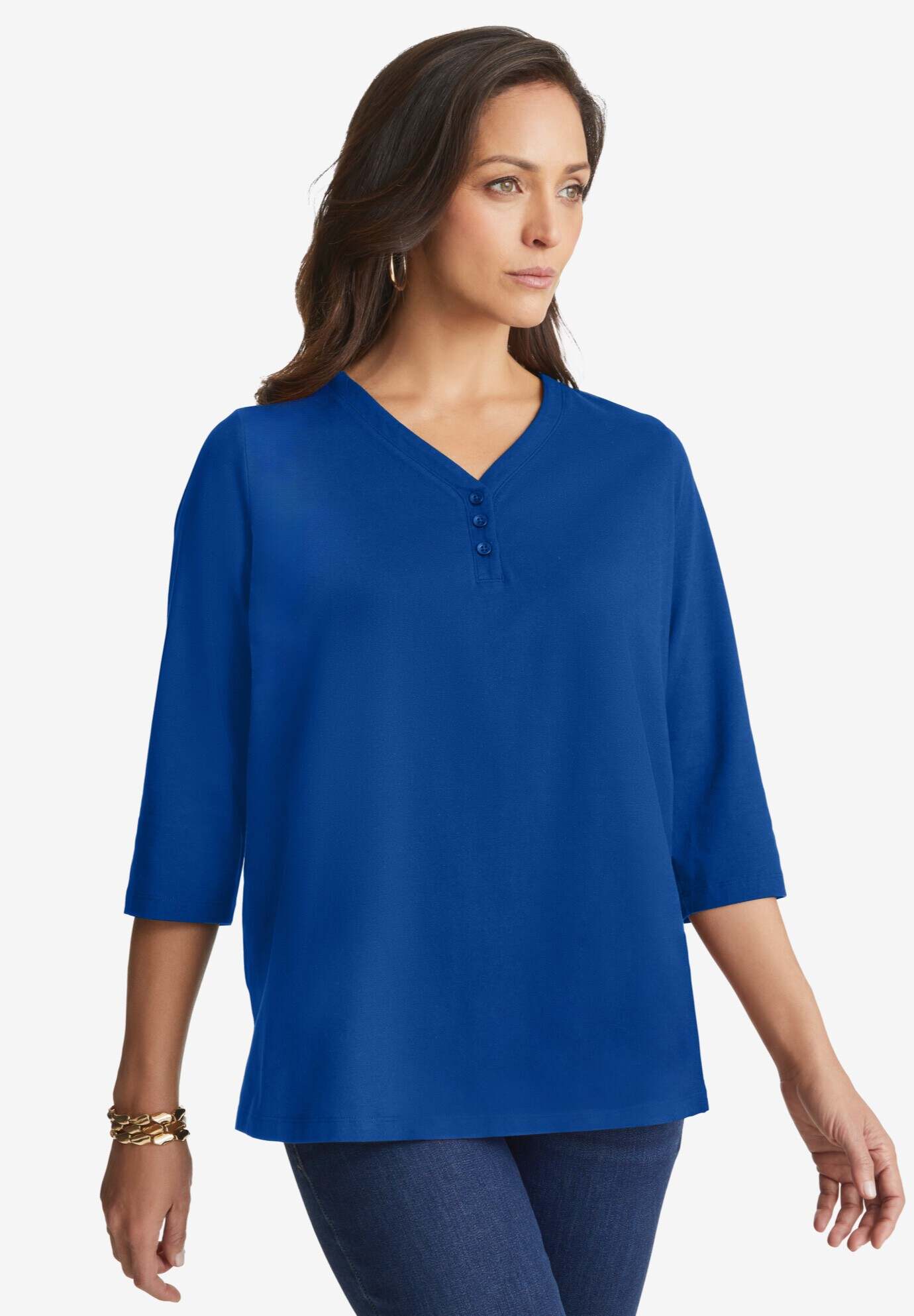 Stretch Cotton Henley Top