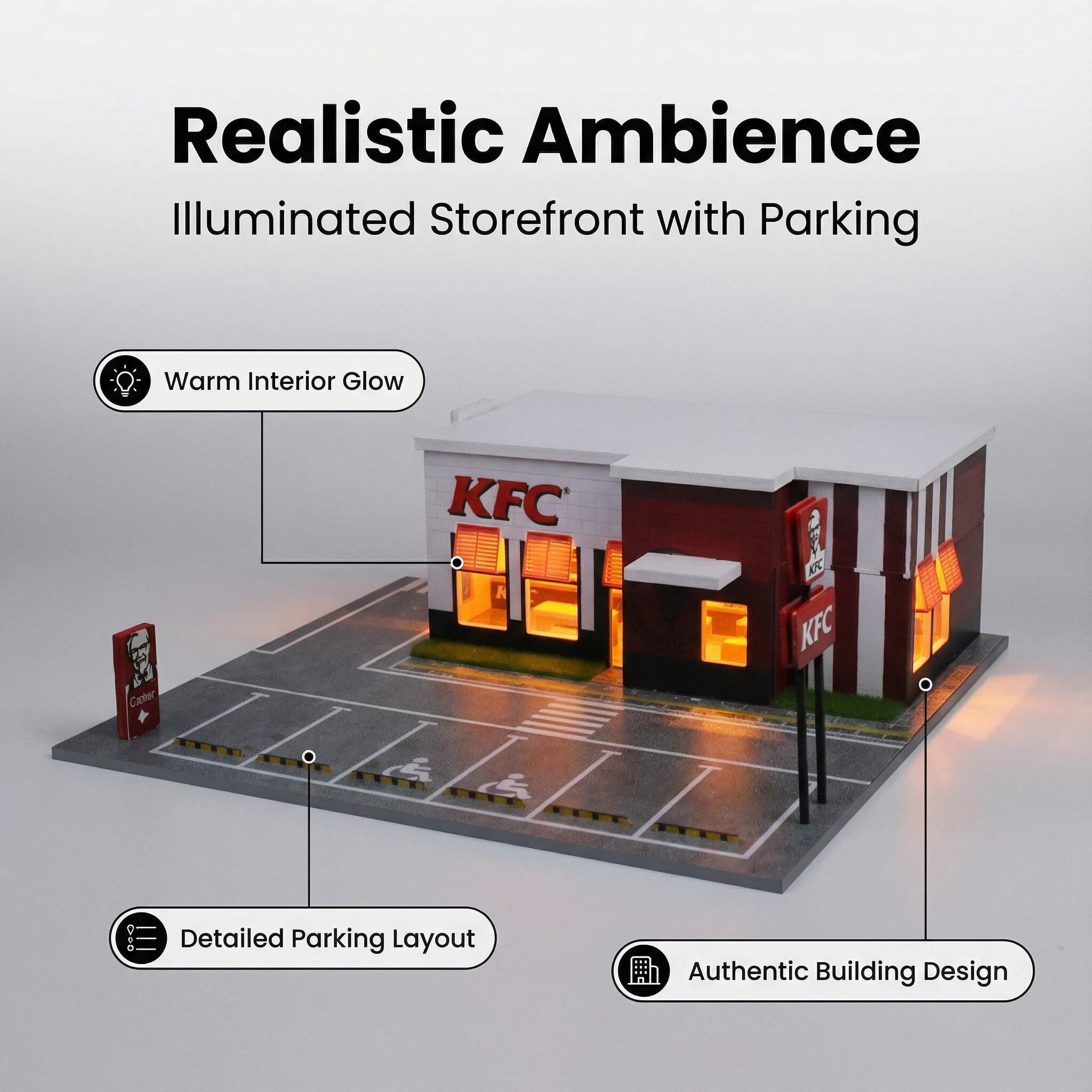 1:64 Scale Fast Food Restaurant Diorama Display Case – Urban Street Scene for Diecast Cars