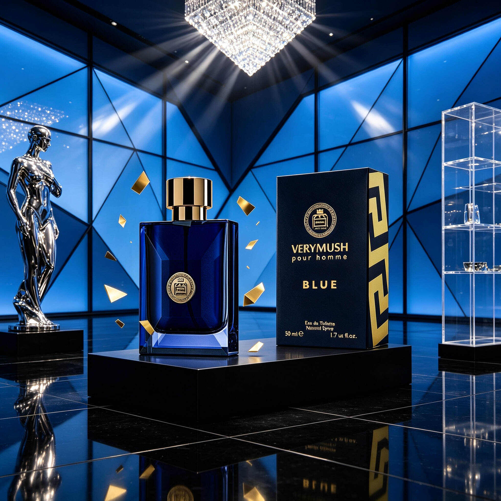Verymush Men Eau de Toilette 50ml, Silver / Dark Blue Gradient Square Cologne Bottle