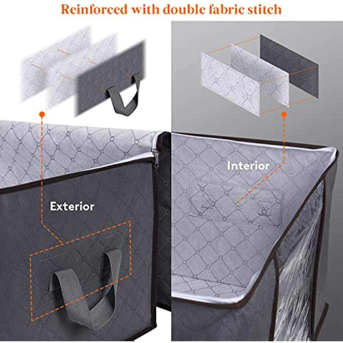 90L Large Storage Bags, 3 Pack Closet Organizers And Storage, Clothes Foldable Storage Bins With Reinforced Handles, Storage Containers For Clothing, Blanket, Comforters, Toys, Bedding, Grey