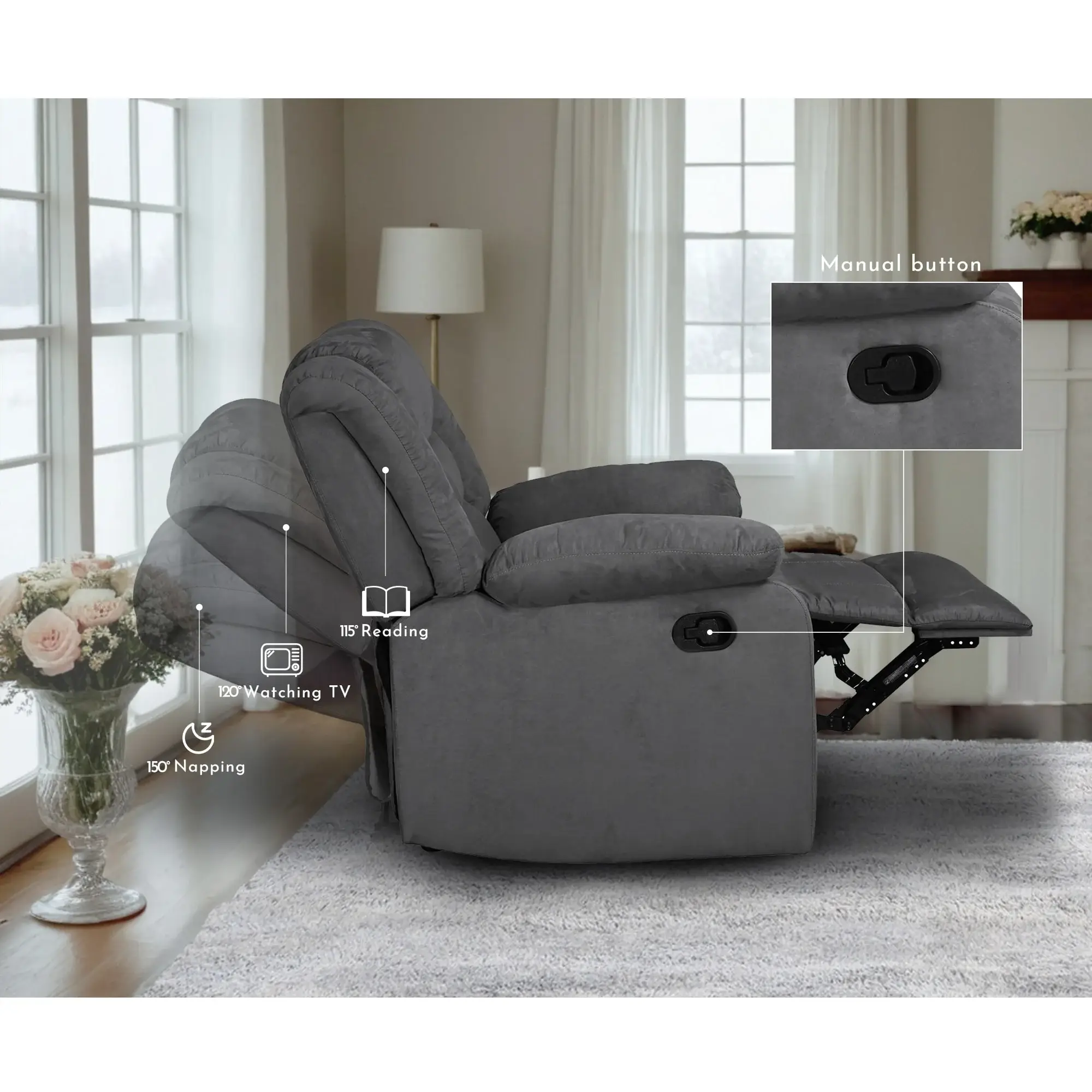 Modern 3-Piece Manual Reclining Living Room Sofa Set with Dropdown Table and Console