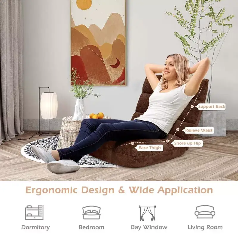 Memory Foam Floor Chair, 14-Position Adjustable Folding Gaming Sofa Chair with Back Support, Chaise Lounge Sleeper Bed Couch Recliner