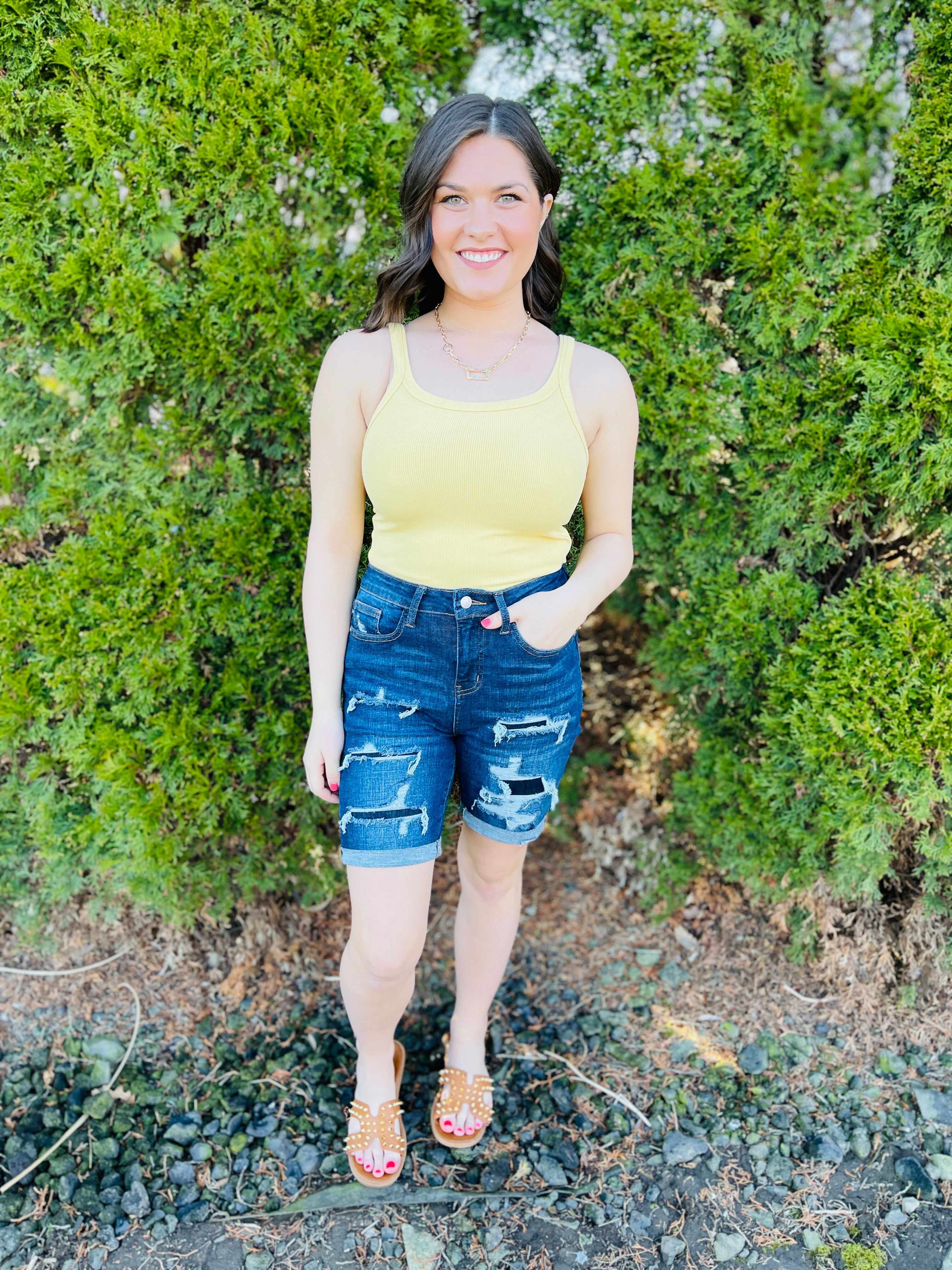 PLUS/REG Patch Me Up Buttercup Bermuda Shorts