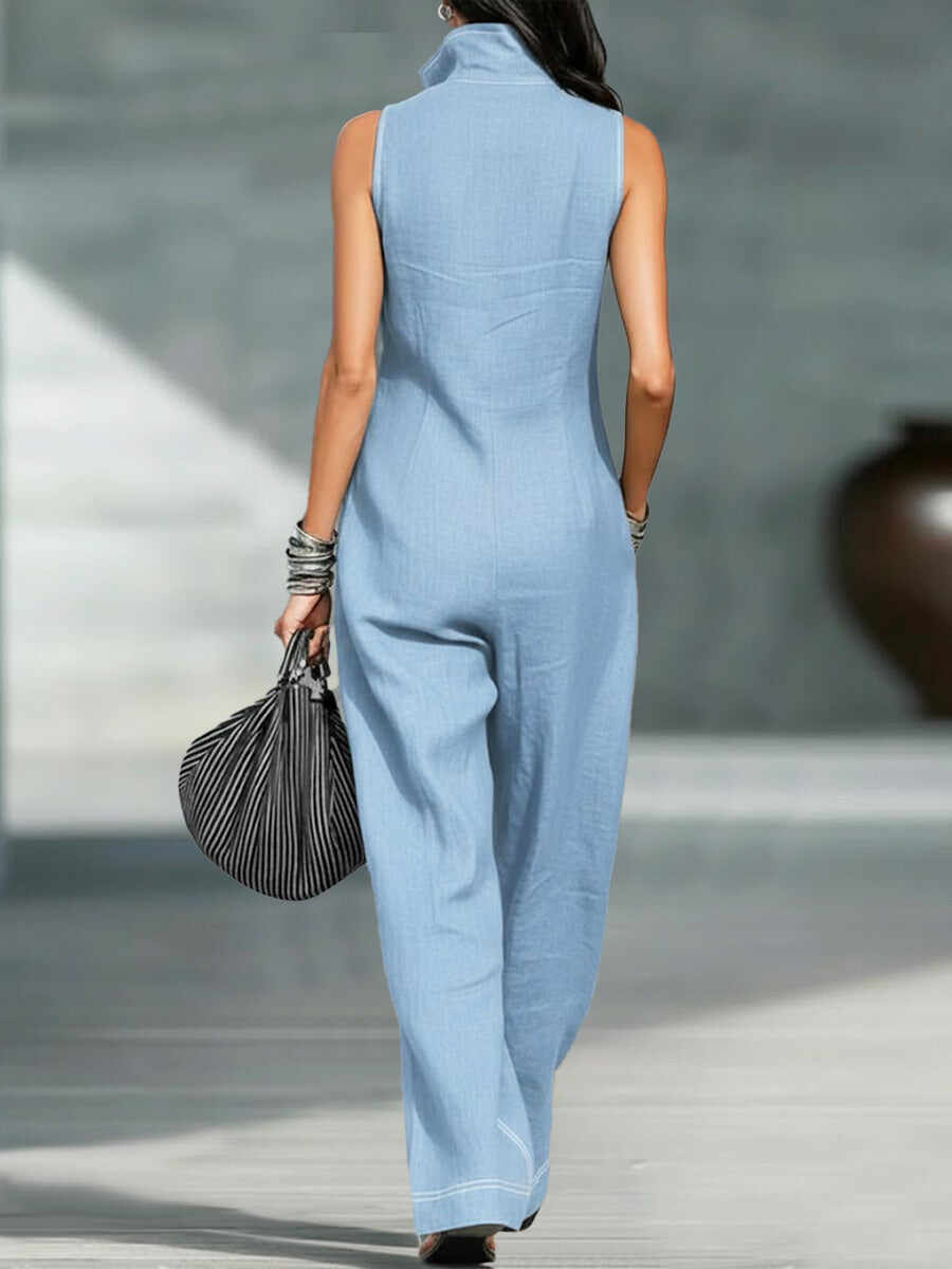 🔥Summer Arrivals🌟Women's Stand-collar Sleeveless Casual Loose Cotton And Linen Jumpsuit