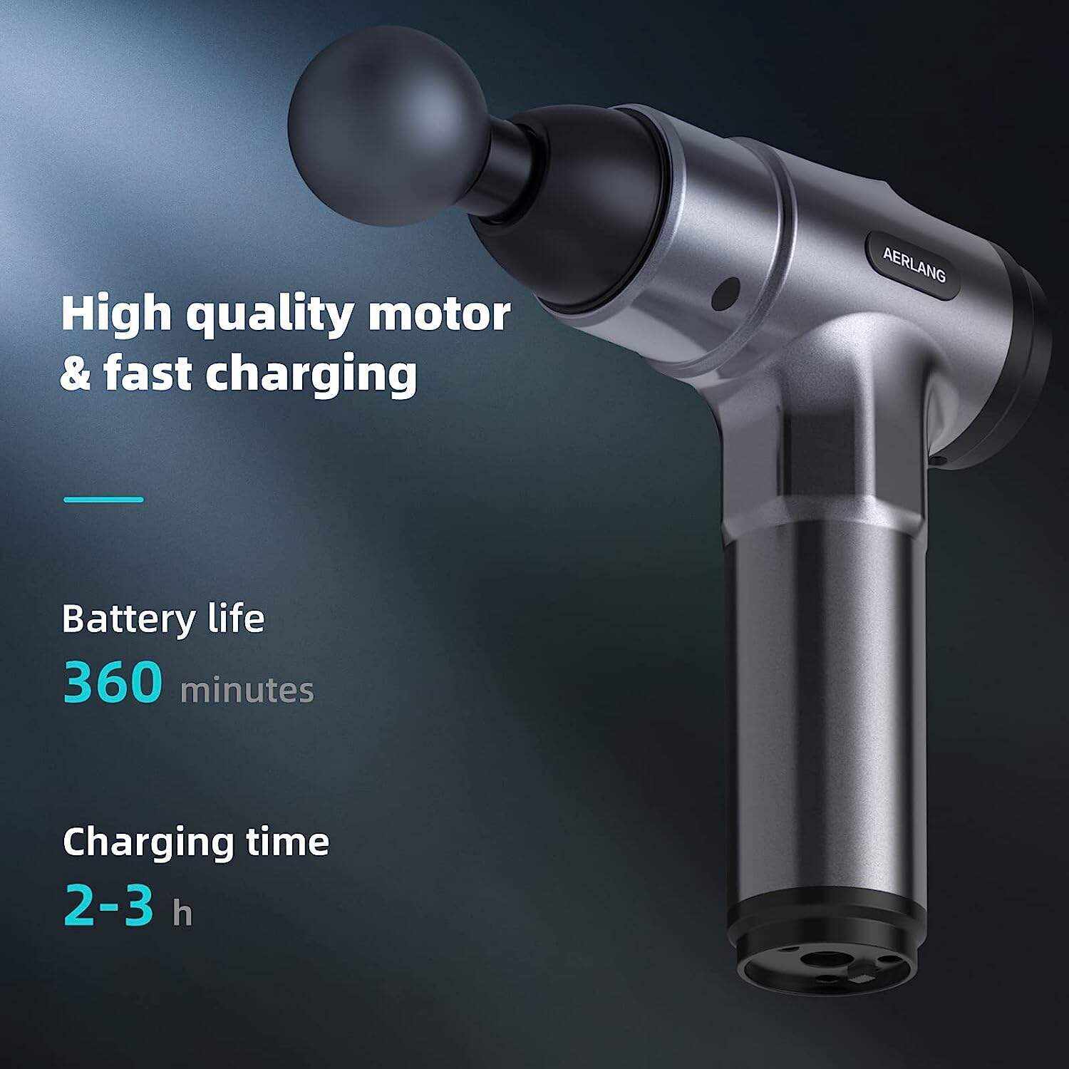 AERLANG Massage Gun, Deep Tissue Massager, Portable Muscle Massage Gun for Back Neck Muscle Relieve, Quiet Massager Gun 20 Variable Speeds Digital Display 6 Massage Heads and Carrying Case
