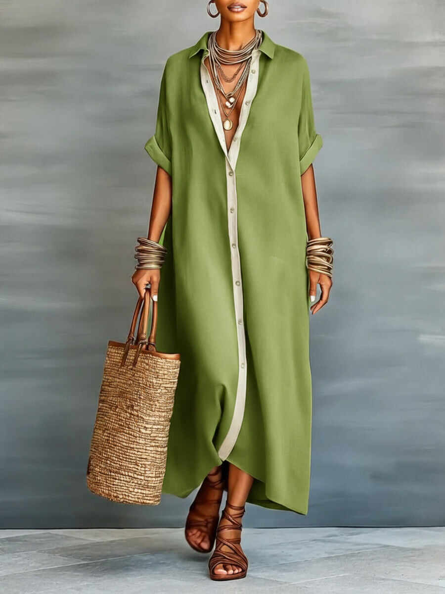 🔥Summer Arrivals🌟Women's Loose-fitting Linen And Cotton Shirt Dress