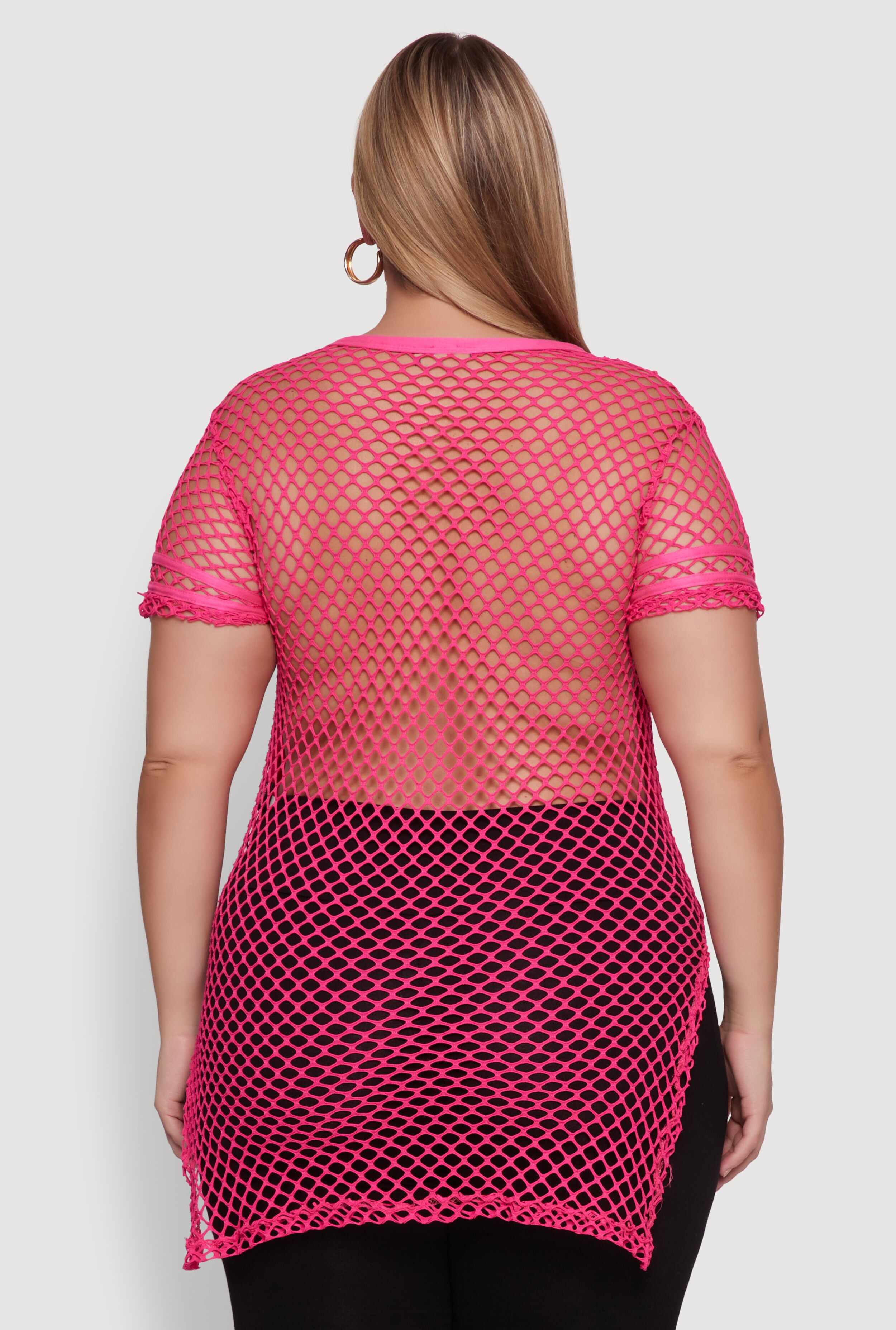 Plus Size New York Rhinestones Fishnet Tunic Top