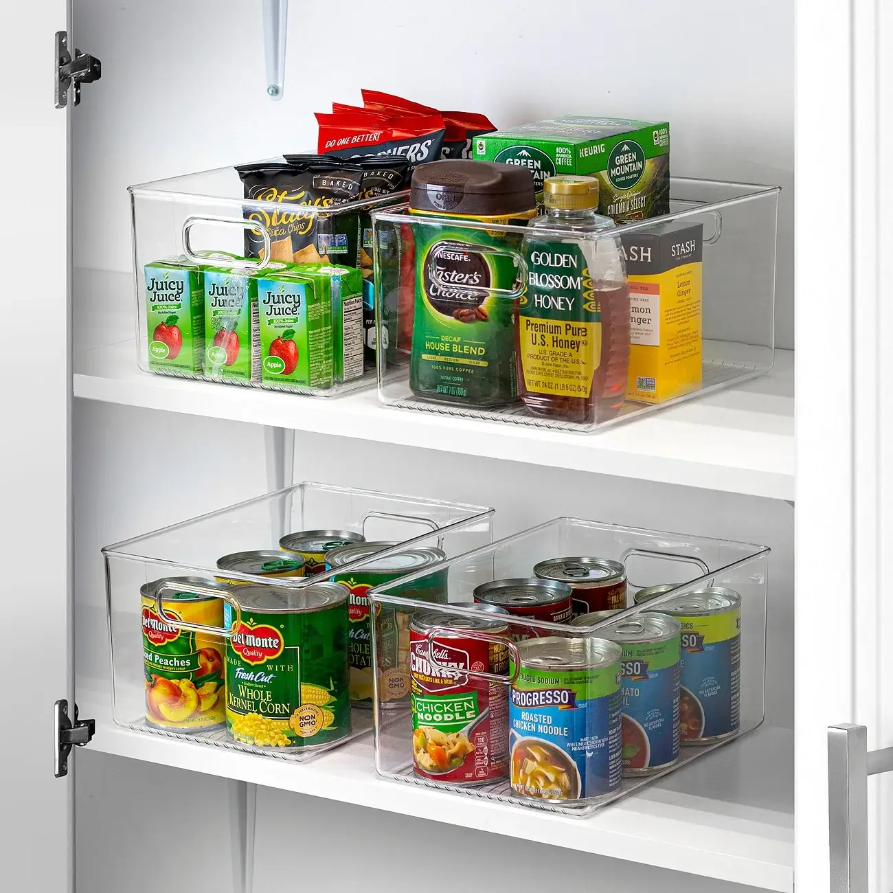 Sorbus Clear Plastic Organizer Storage Bin Containers for Pantry Food & Kitchen Fridge (4-Pack)