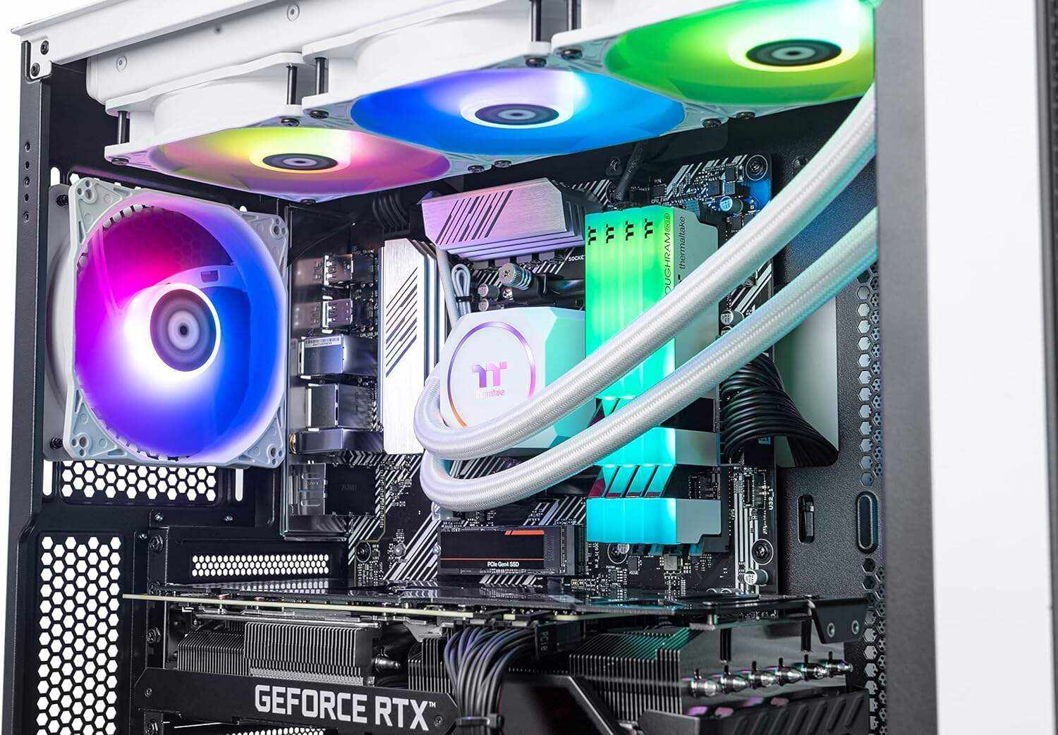 Thermaltake Frostbite 380 Gaming Desktop (AMD RyzenTM 7 5800X 8-core, ToughRam RGB DDR4 3600Mhz 32GB Memory, NVIDIA® GeForce RTXTM 3080, 1TB NVMe M.2, Win10 Home) D3FB-B550-380-LCS