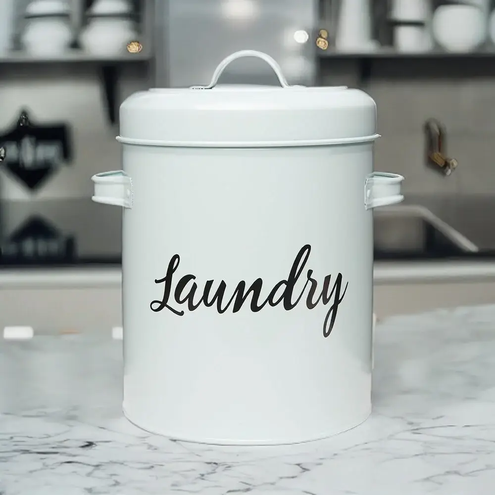 Amici Home Launderette Metal Canister Laundry Detergent Storage Tin